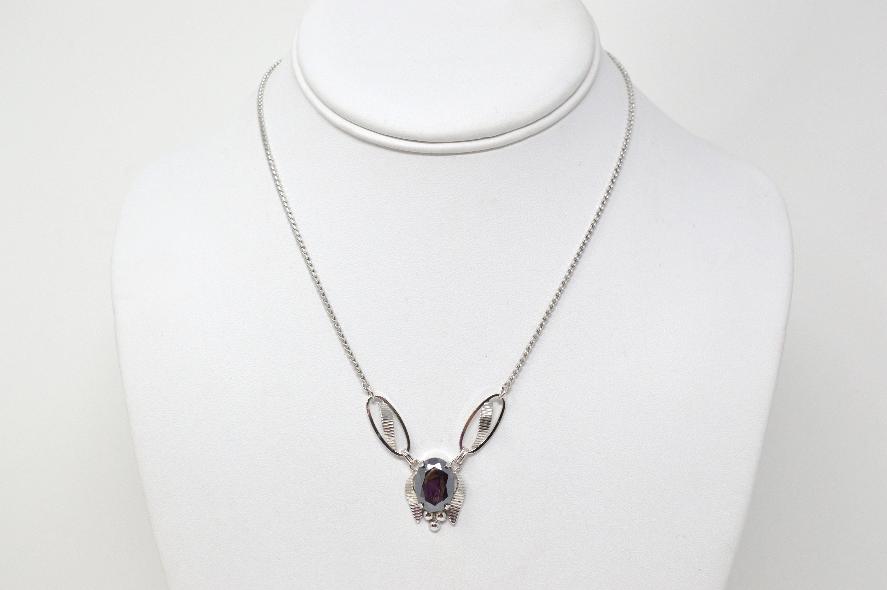 Vintage Designer Van Dell Hematite Sterling Silver Necklace - 16 Inch