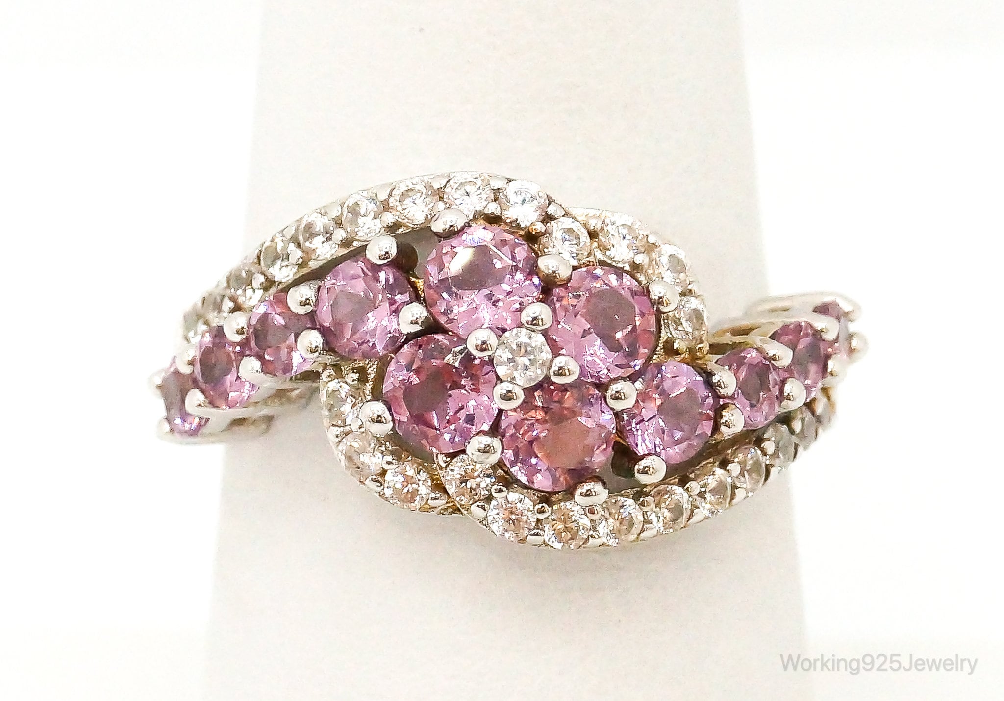 Designer BBJ Pink Topaz Cubic Zirconia Sterling Silver Ring - Size 7