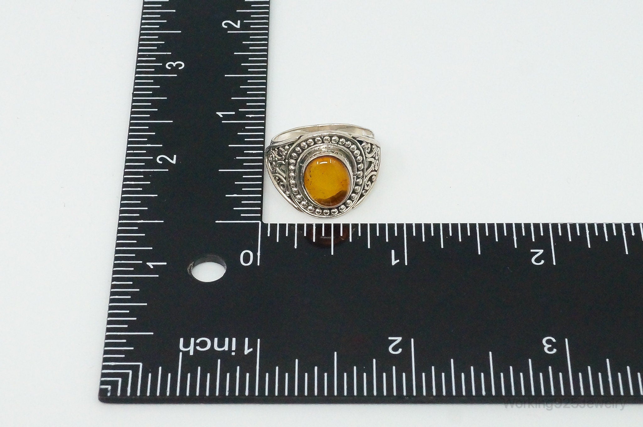 Vintage Amber Sterling Silver Ring - Size 7