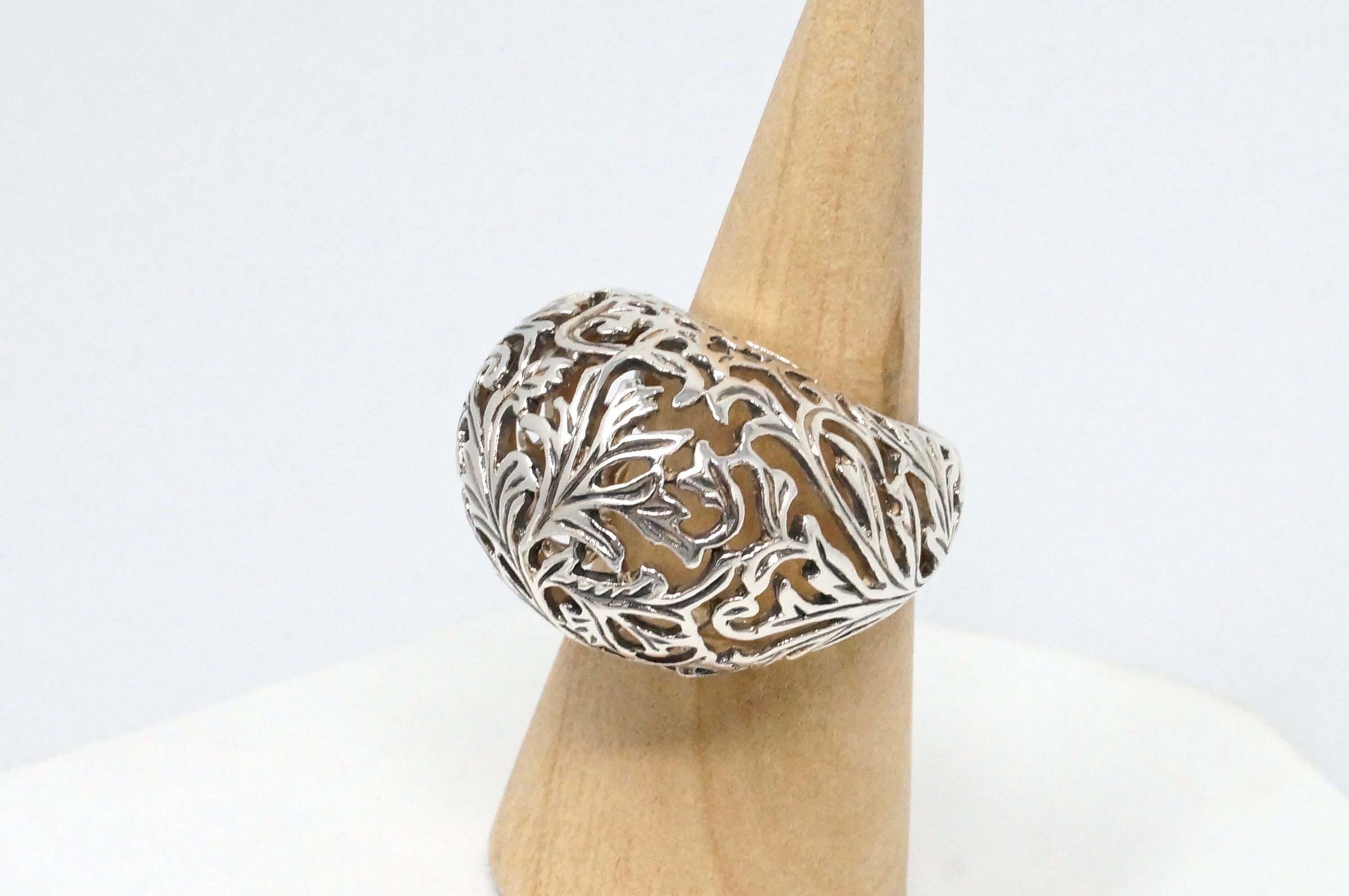 Vintage Art Nouveau Style Motif Floral Cut Out Ring Sterling Silver Sz 9.75