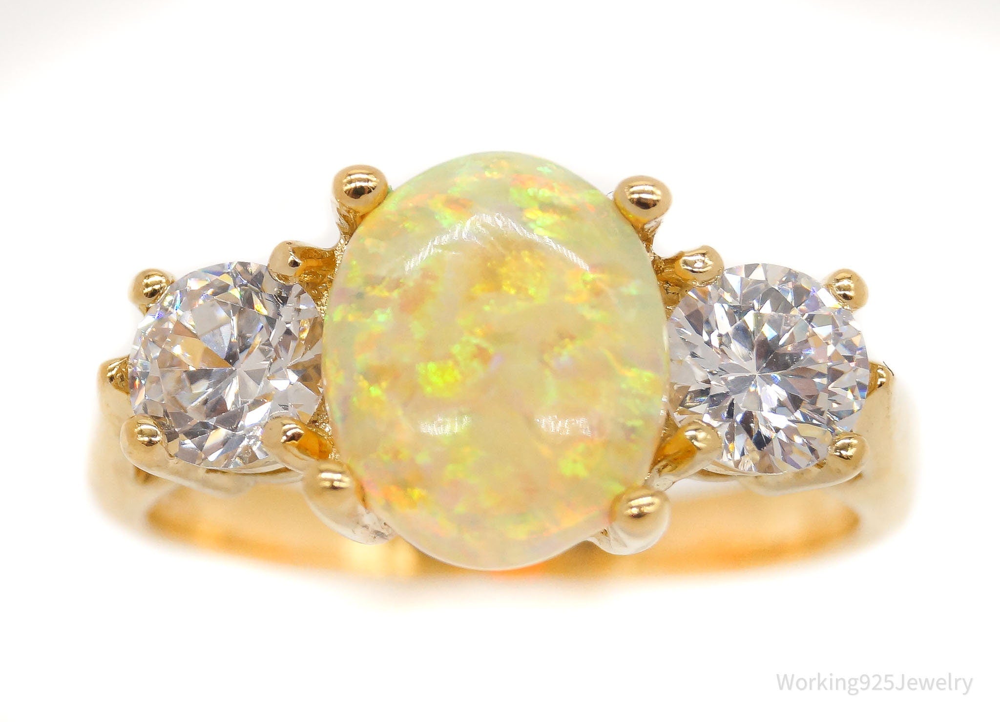 Designer UTC Opal Cubic Zirconia Gold Vermeil Sterling Silver Ring - Size 8