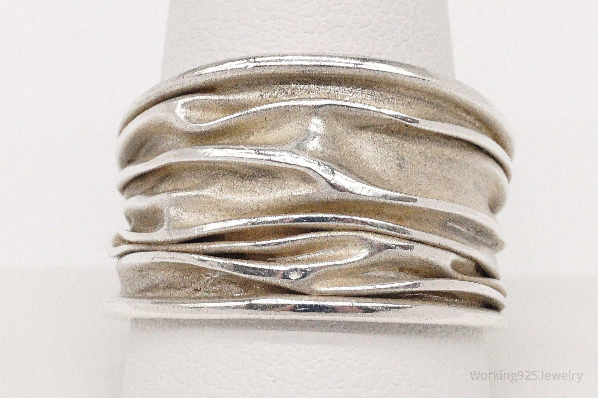 Vintage Crinkle Design Sterling Silver Band Ring - Size 11.25