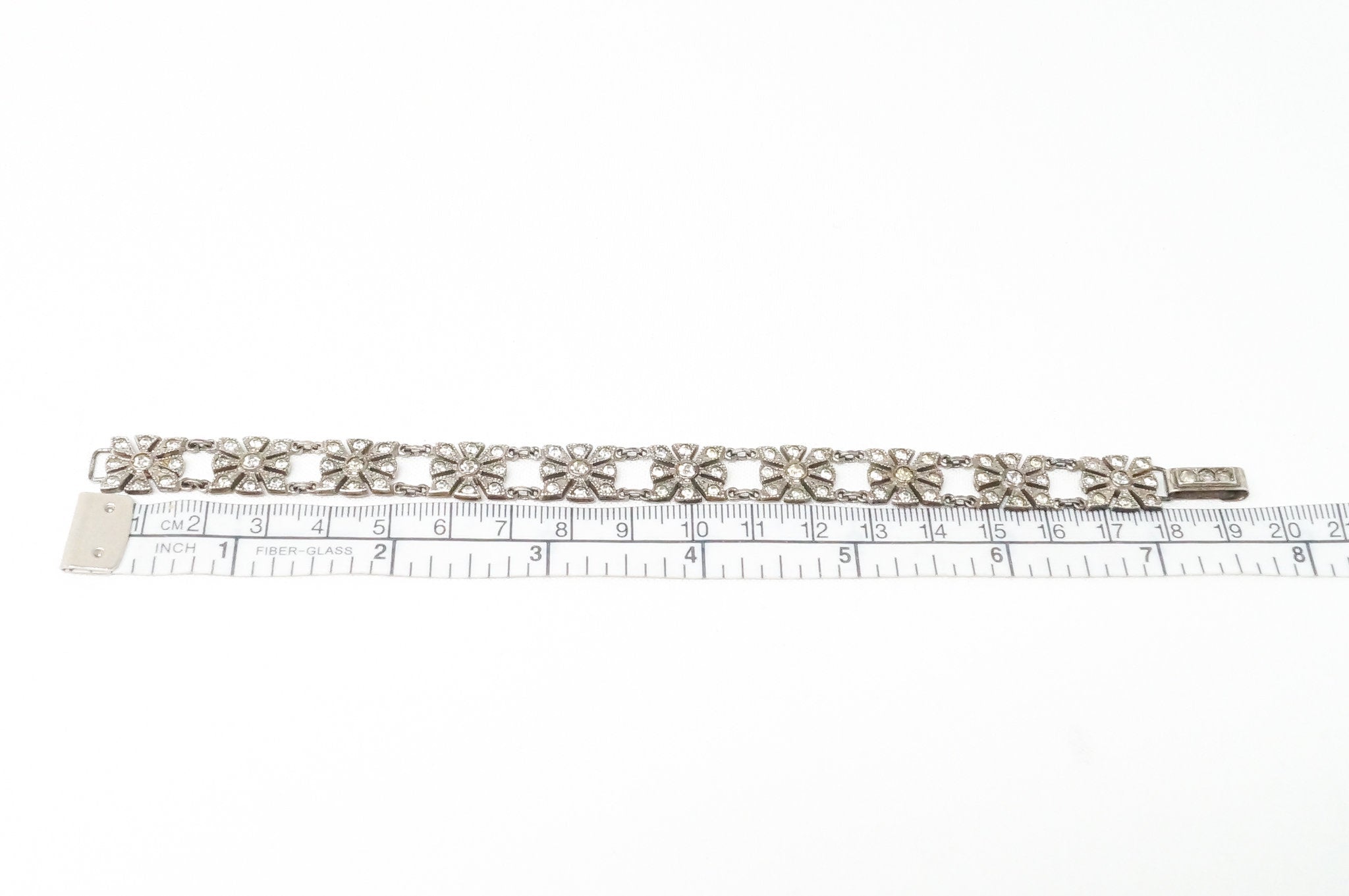 RARE Antique Art Deco Designer WELLS CZ Sterling Silver Panel Bracelet