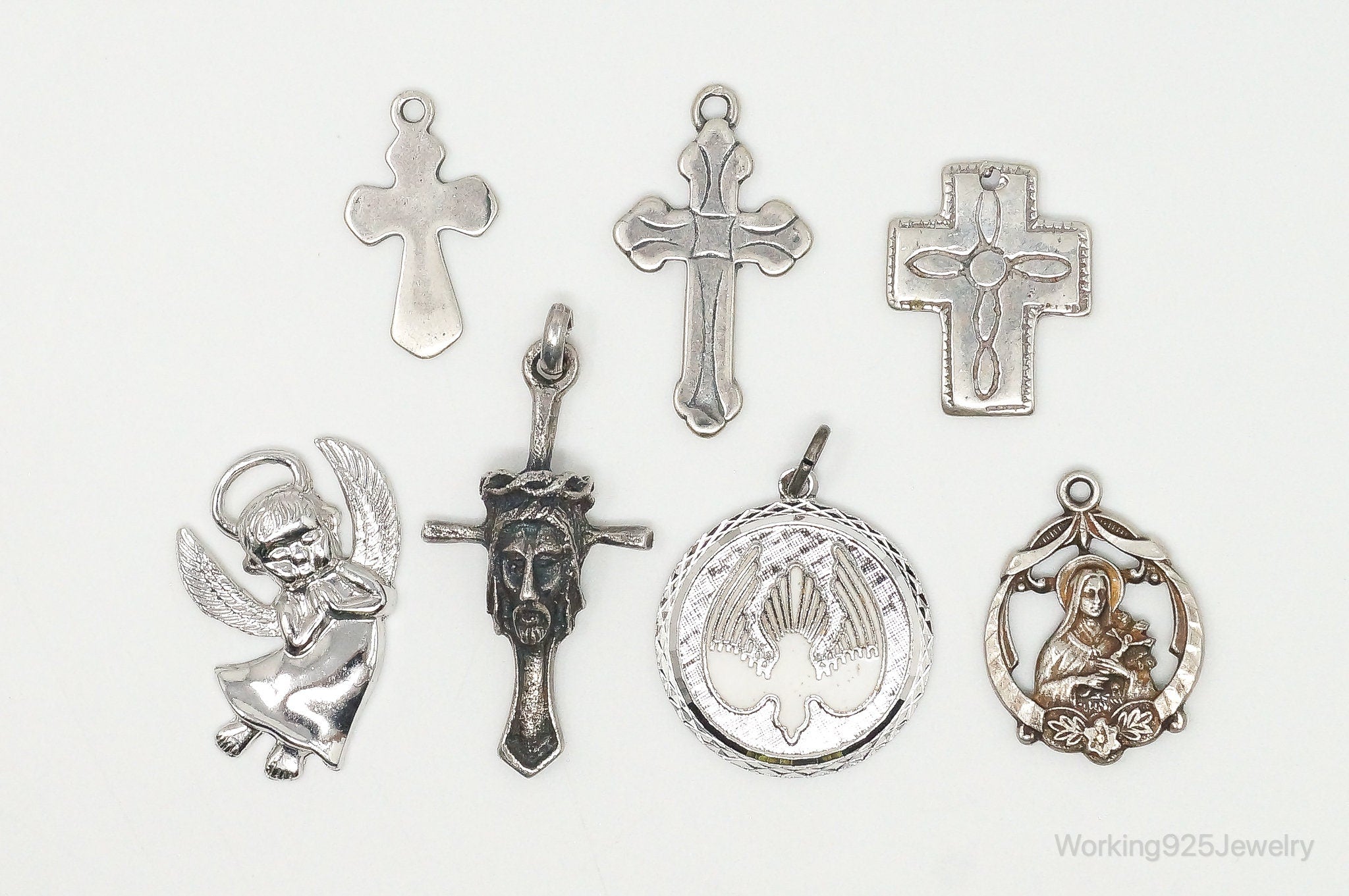 Vintage Crosses & Prayer Sterling Silver Charms Lot