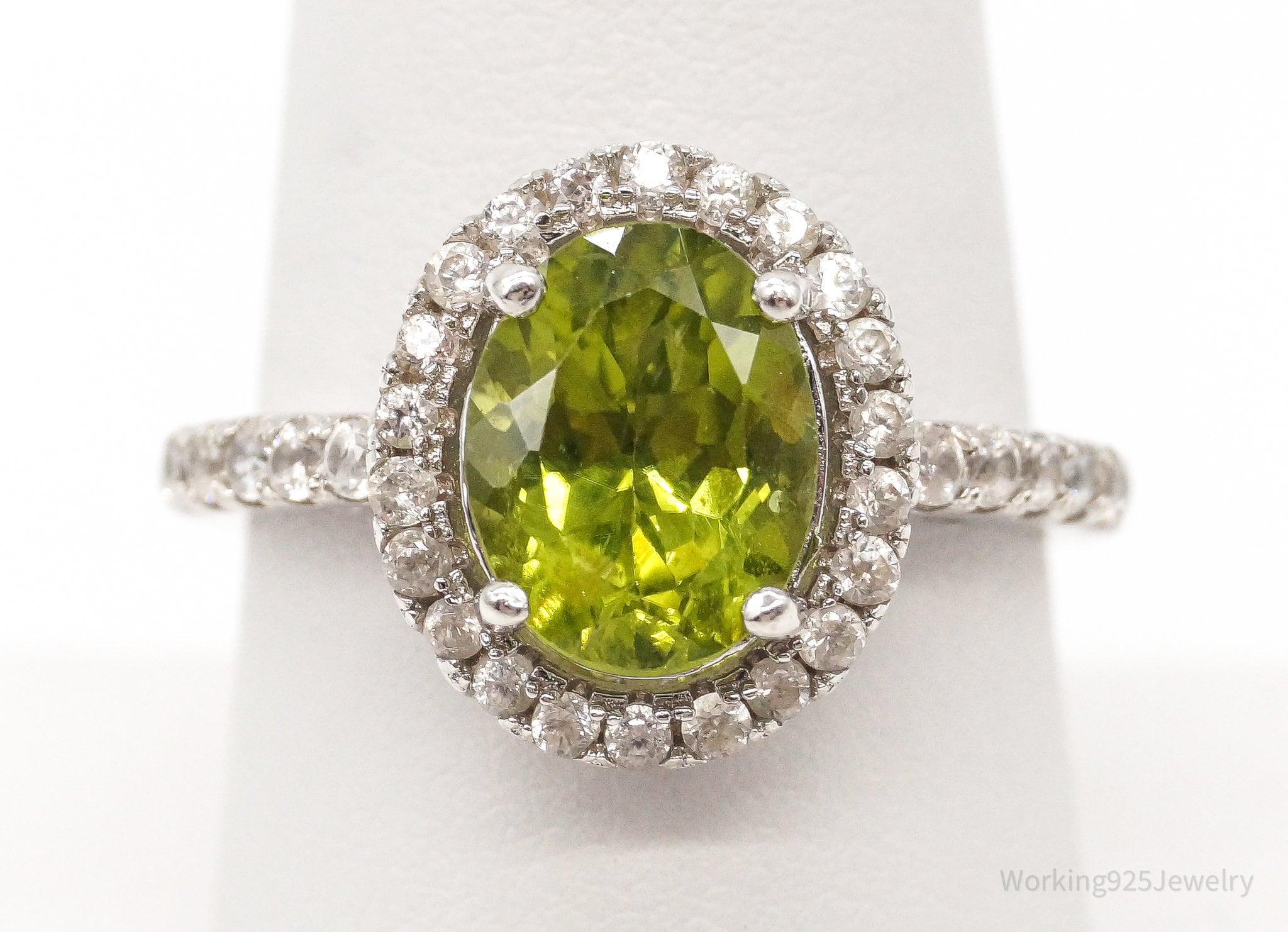 Vintage Designer KJC Peridot Cubic Zirconia Sterling Silver Ring - Size 8