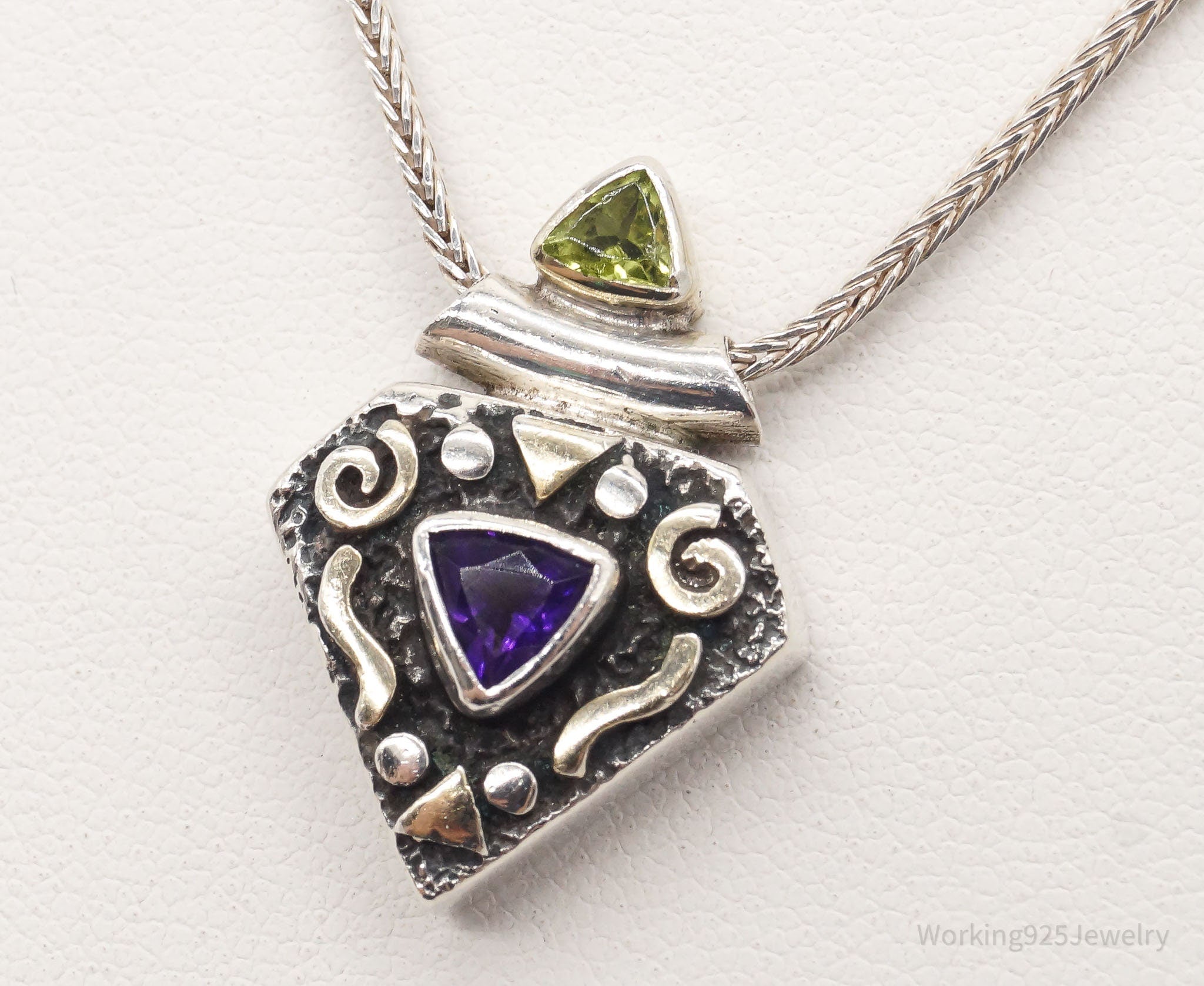 Vintage Amethyst Peridot Sterling Silver Necklace