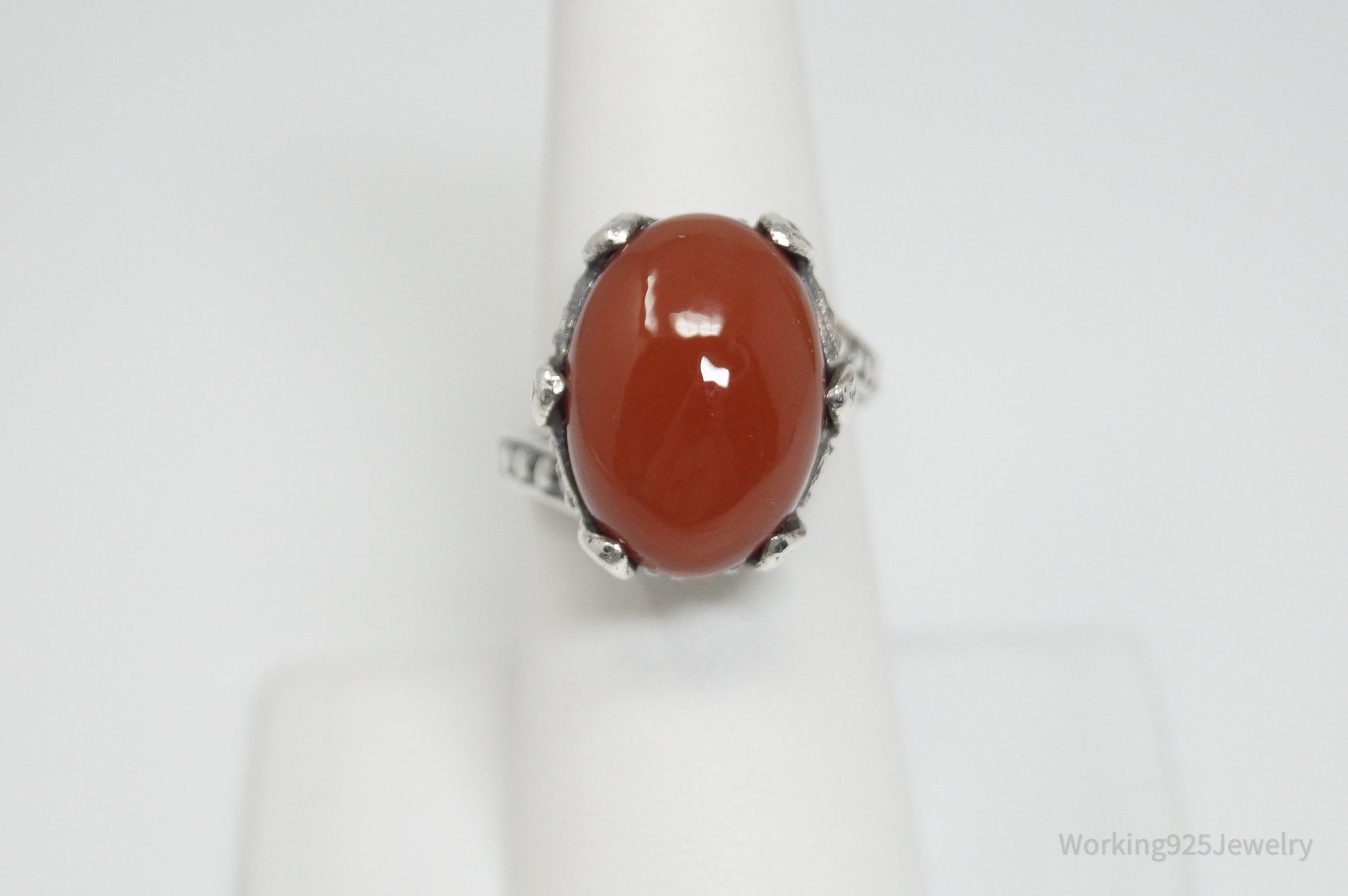 Vintage Large Carnelian Viking Style Sterling Silver Ring - Sz 6.75