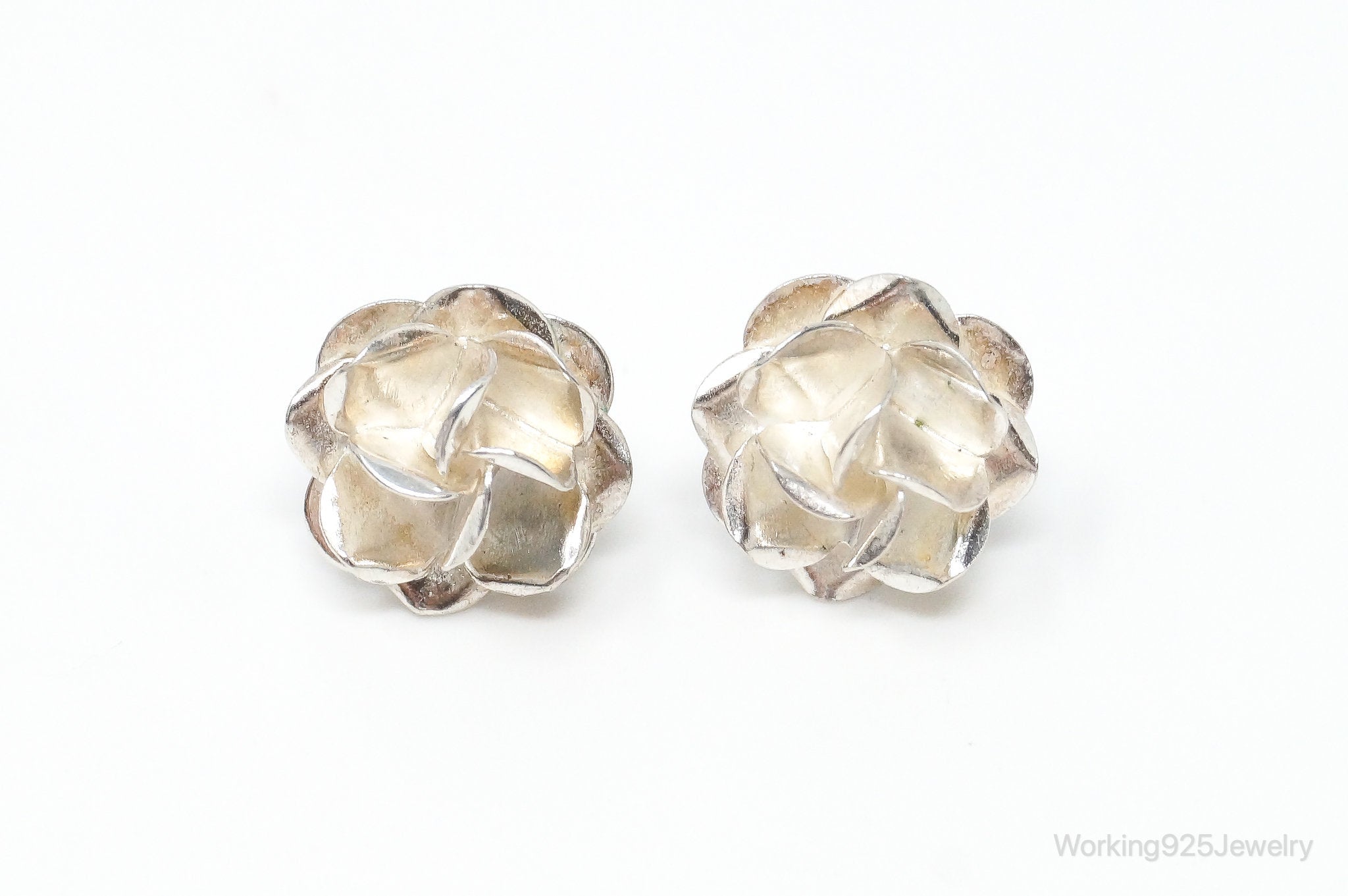 Vintage Handmade Mexico Sterling Silver Flower Stud Earrings