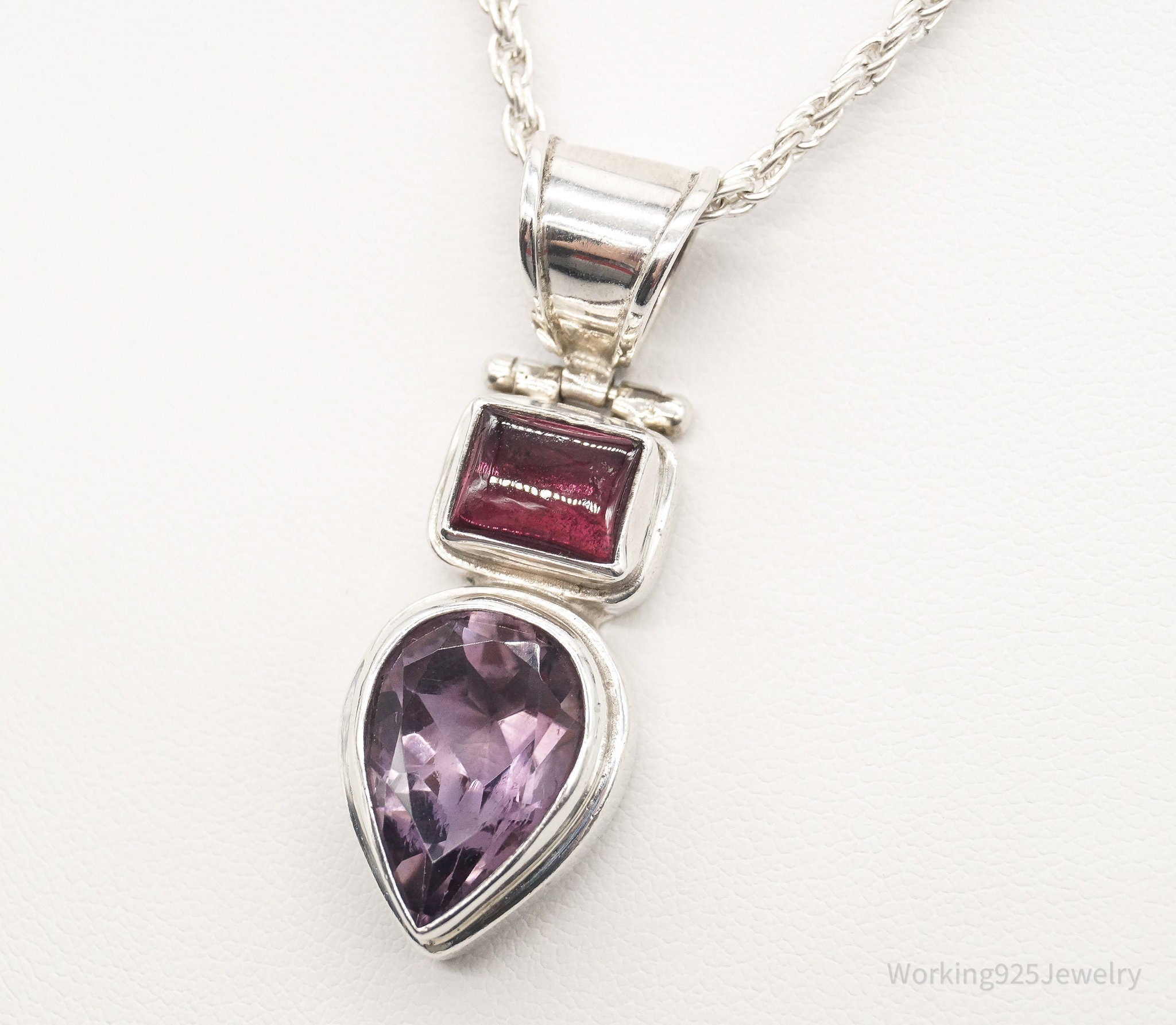 Vintage Amethyst Rhodolite Garnet Sterling Silver Necklace