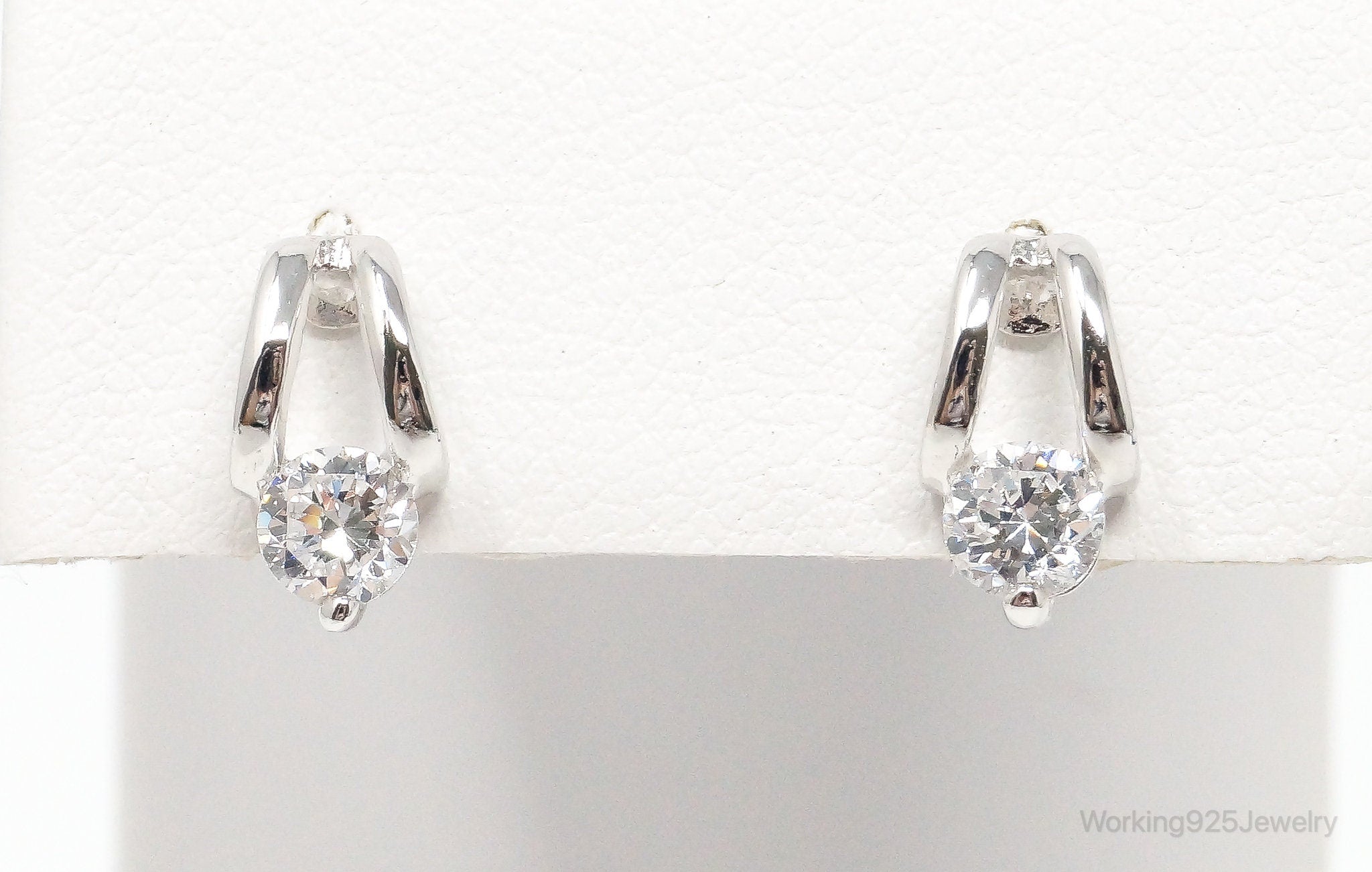 Cubic Zirconia 14K Gold Post Sterling Silver Earrings