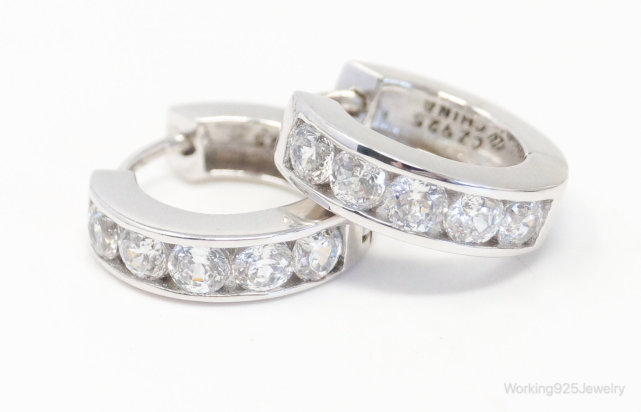 Designer Cubic Zirconia Sterling Silver Hoop Earrings