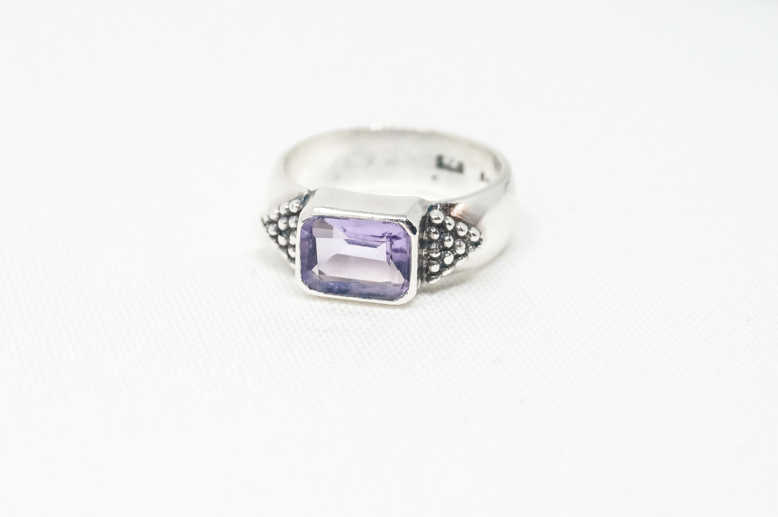 Vintage Designer WOODS Amethyst Sterling Silver Ring - Sz 5 -797675599