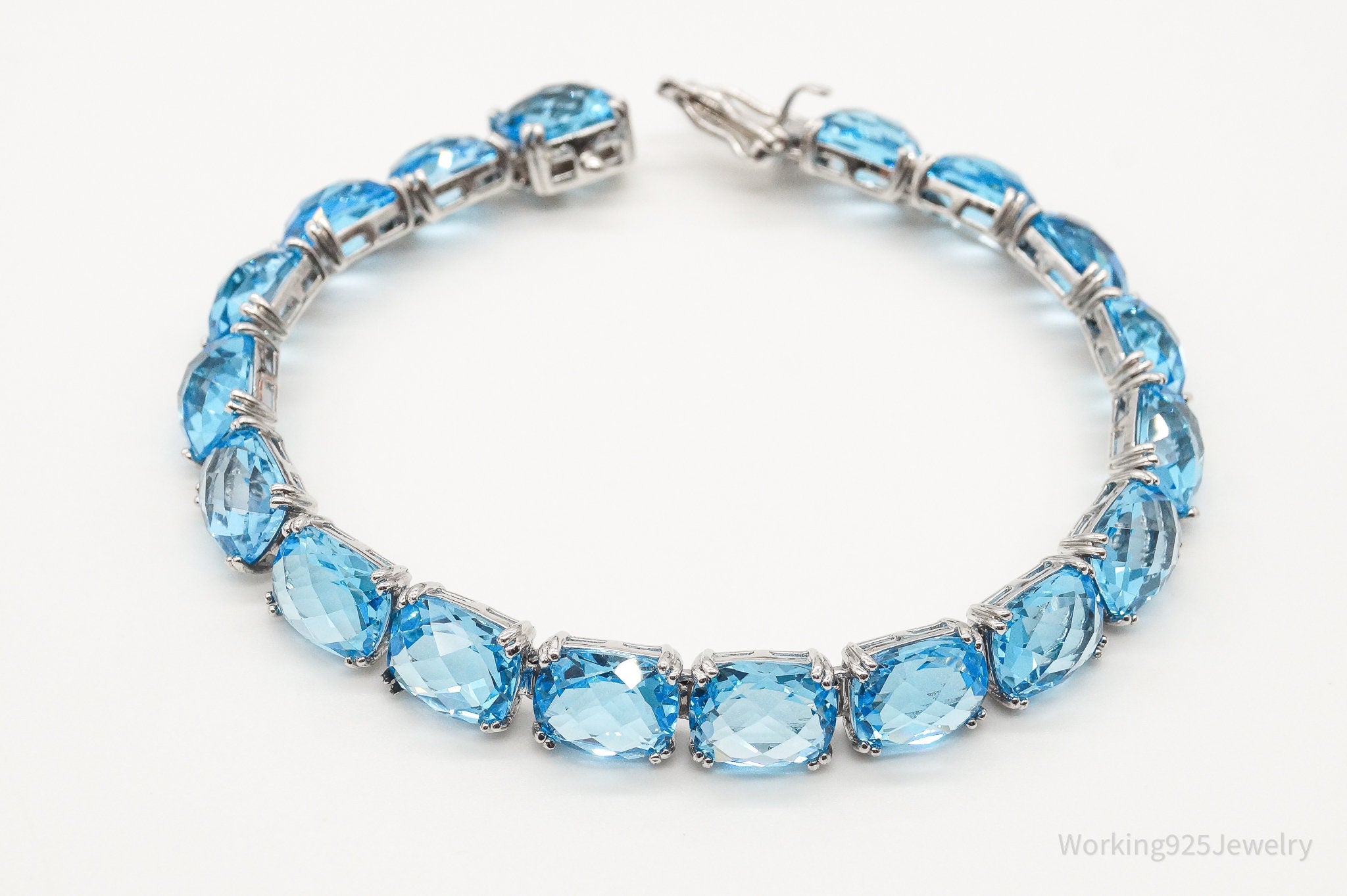 Vintage Designer Blue Topaz Sterling Silver Tennis Bracelet