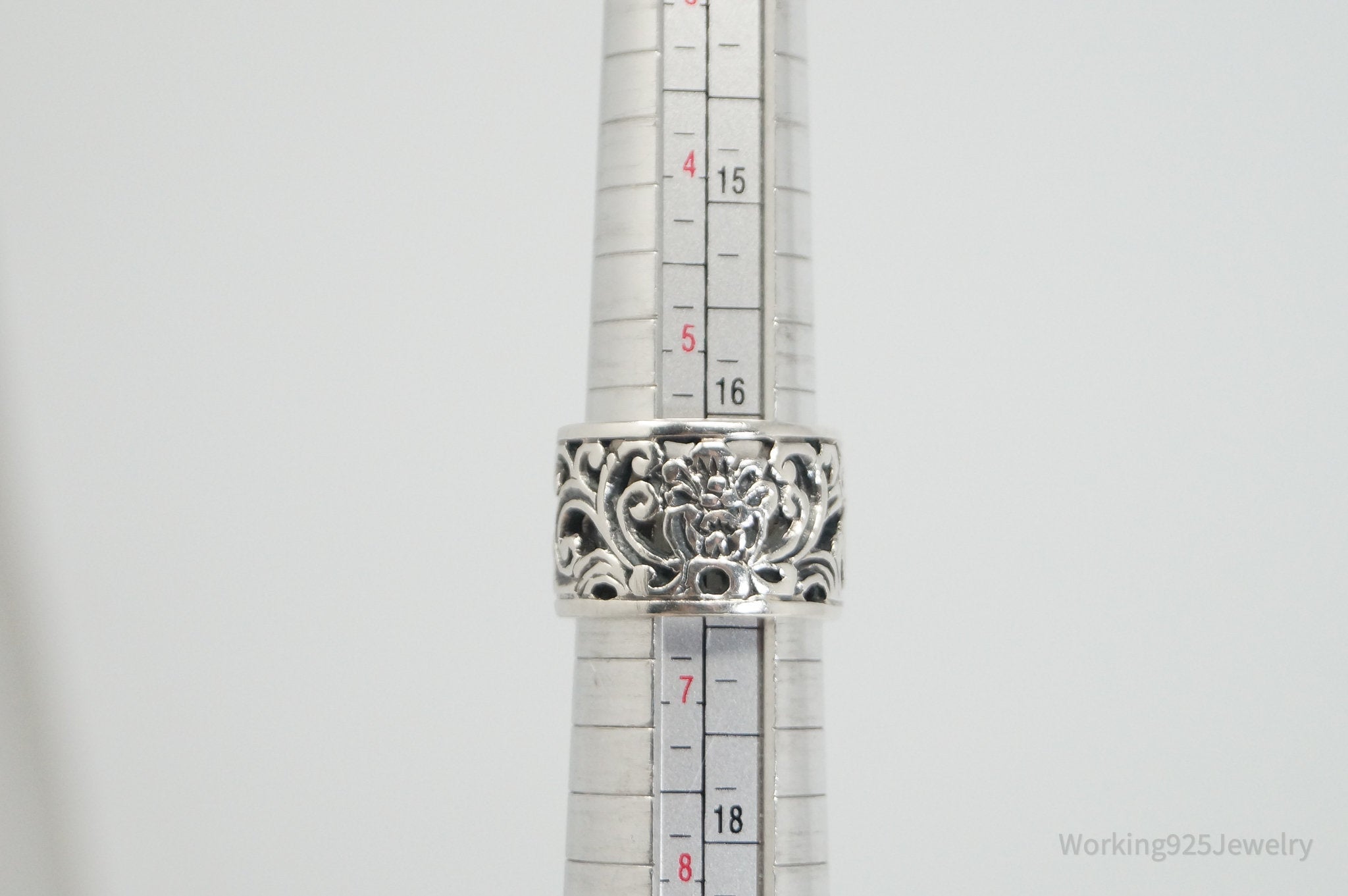 Vintage Designer Floral Motif Cut Out Design Sterling Silver Band Ring - Sz 6.25