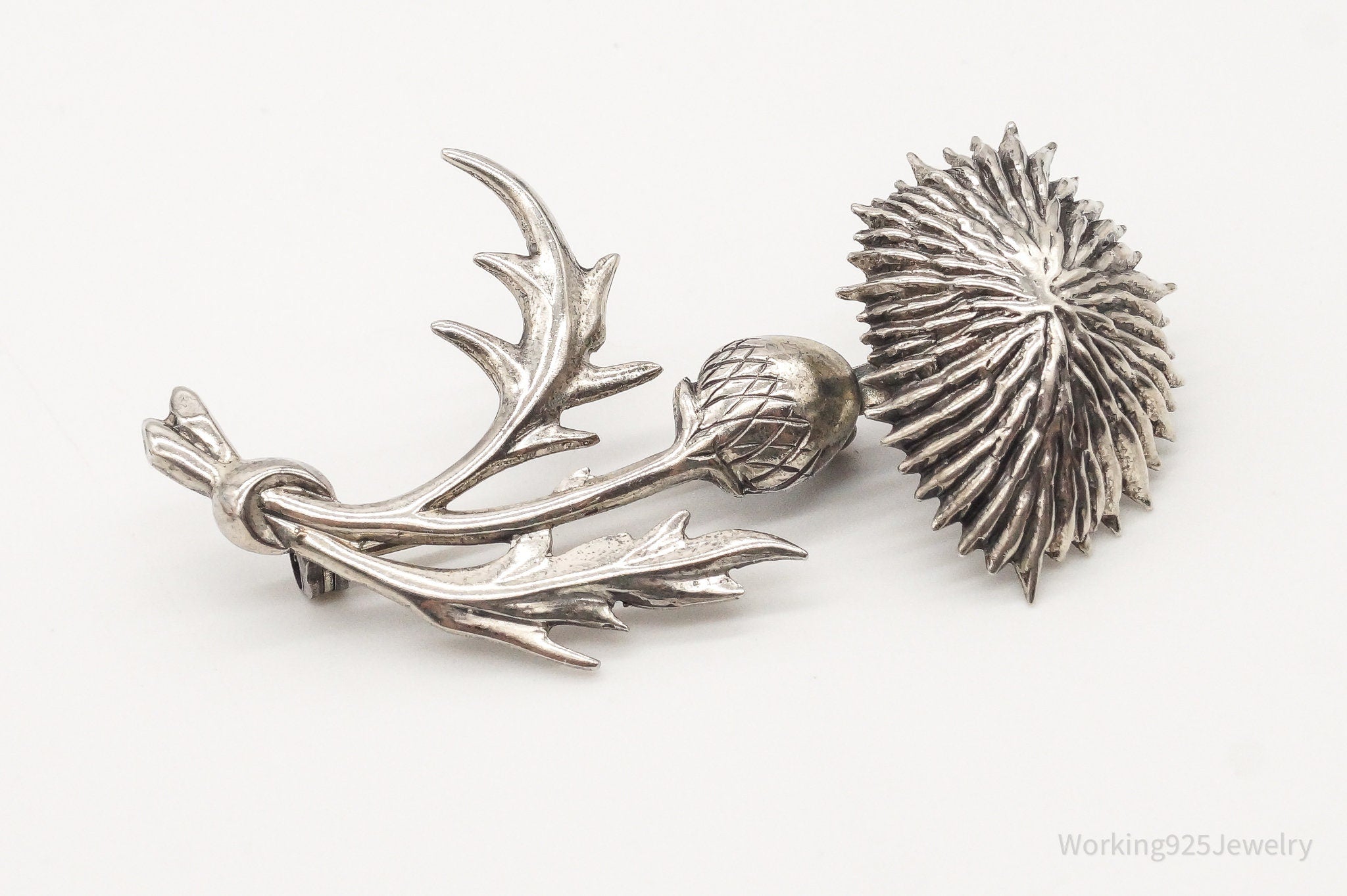 Vintage Designer Lang Thistle Flower Sterling Silver Brooch Pin