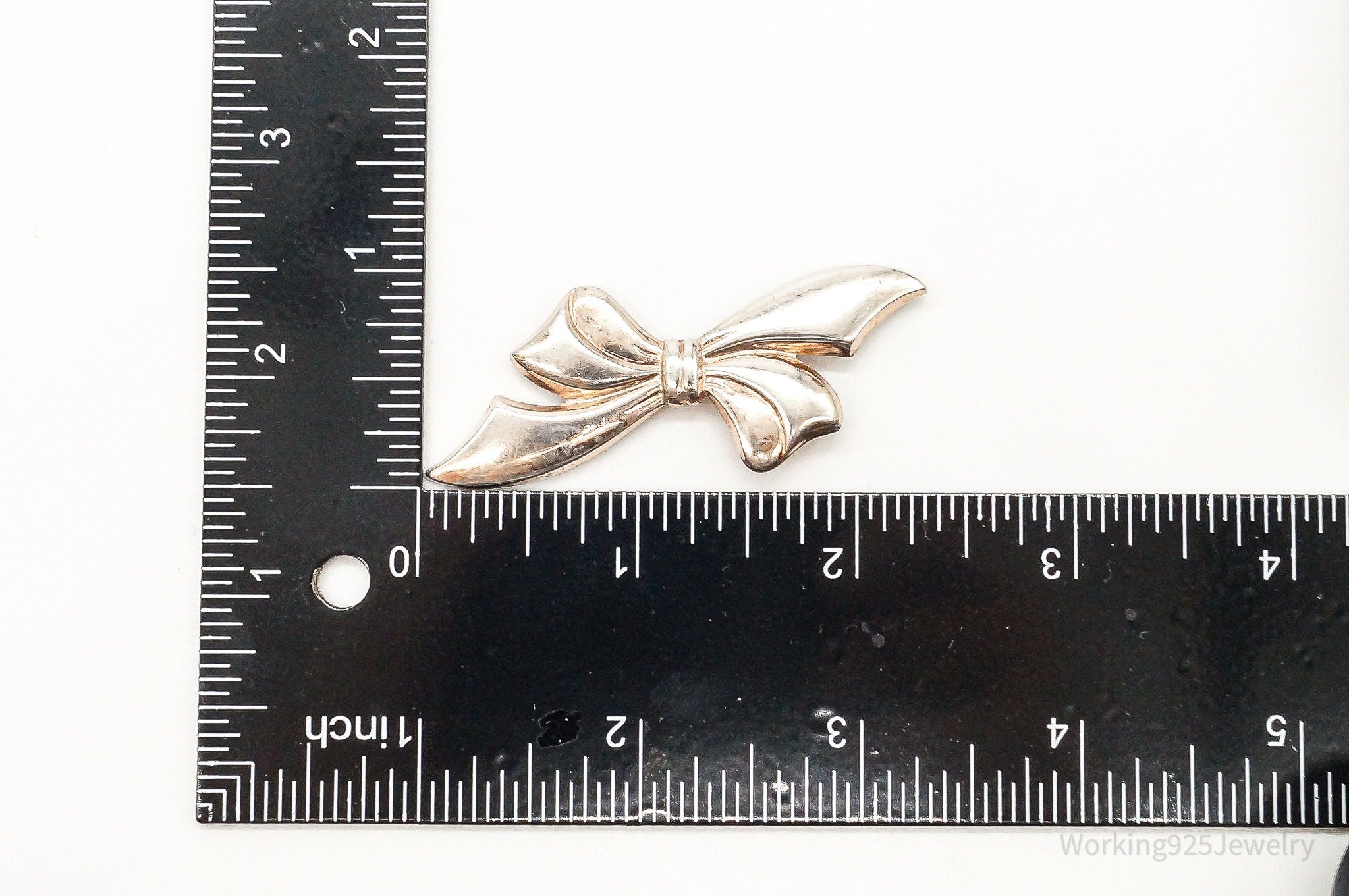 Antique Large Bow Tie Rose Gold Wash Sterling Silver Brooch Pin