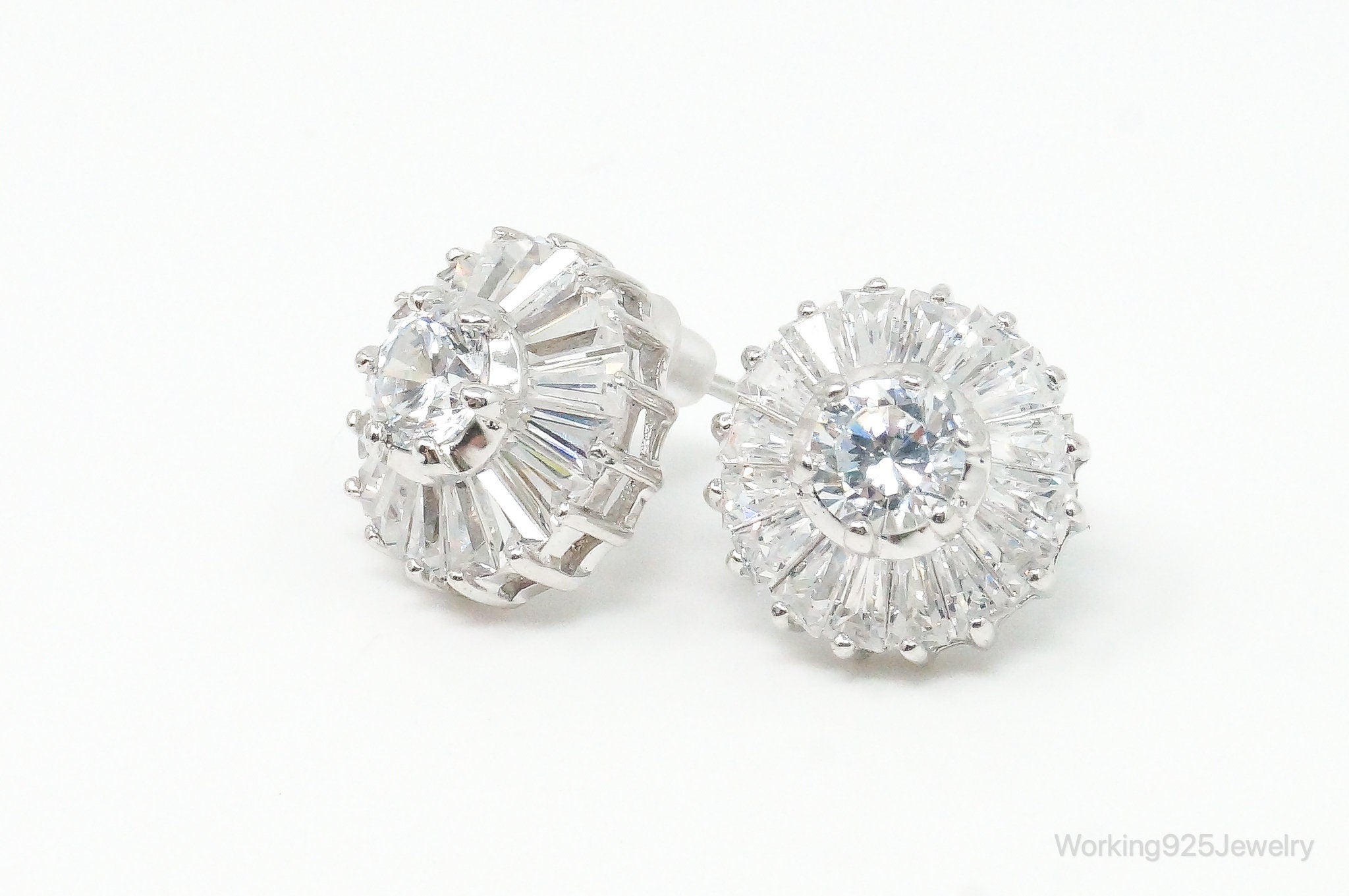 Designer Cubic Zirconia Sterling Silver Stud Post Earrings