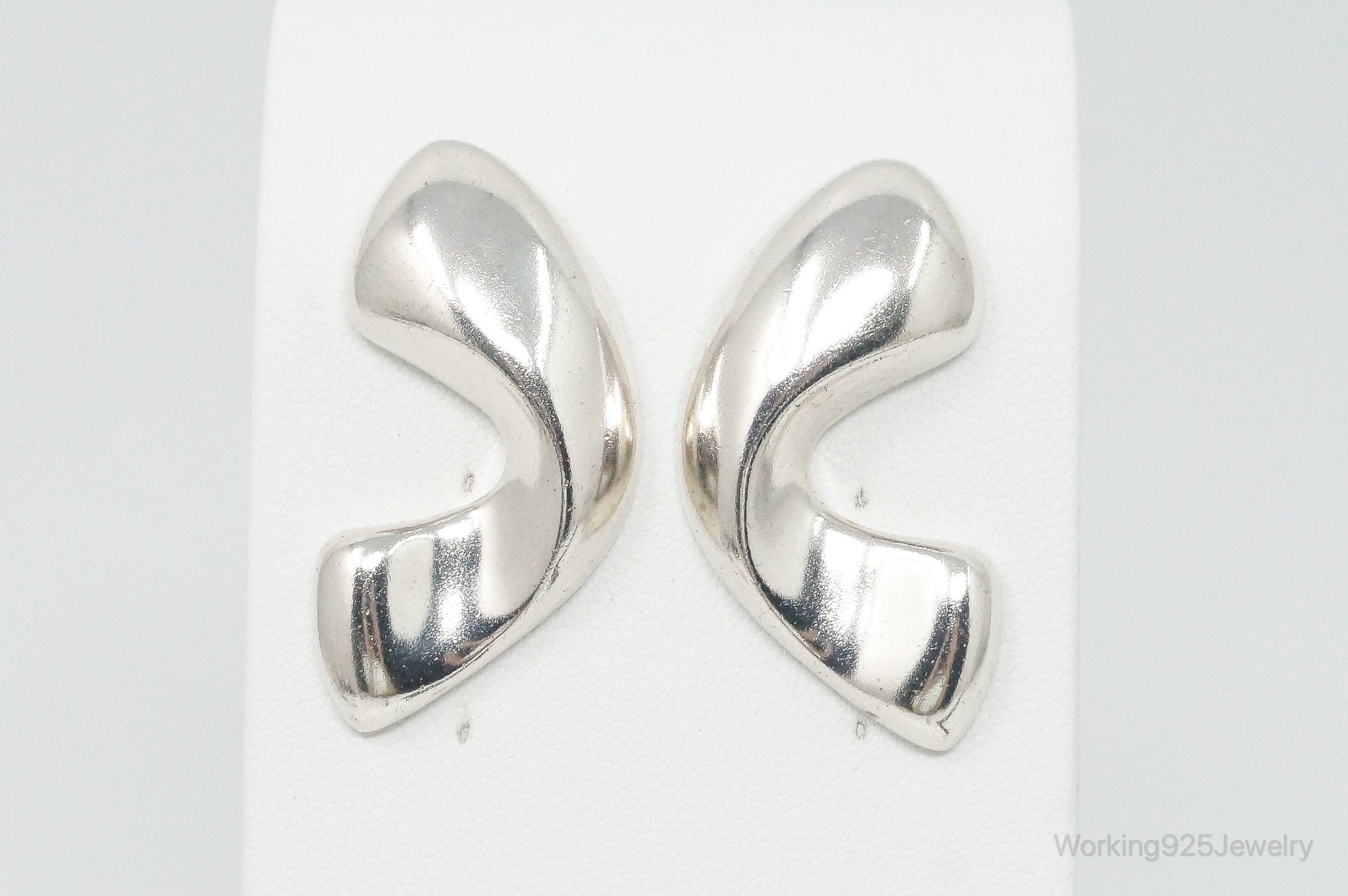 Rare Large Vintage Modernist Inger K. Sterling Silver Earrings