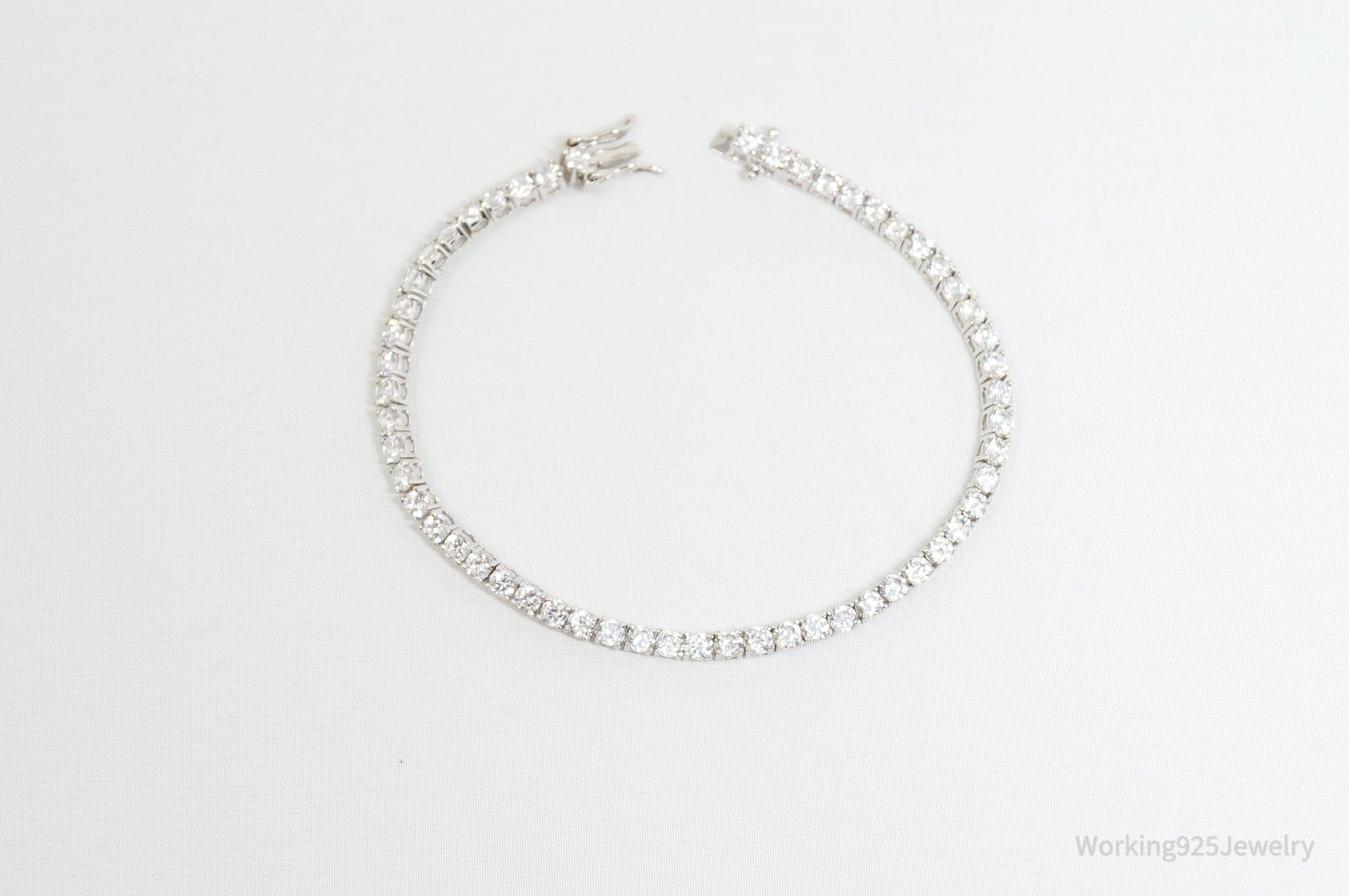 Vintage Art Deco Mid Century Cubic Zirconia Sterling Silver Tennis Bracelet