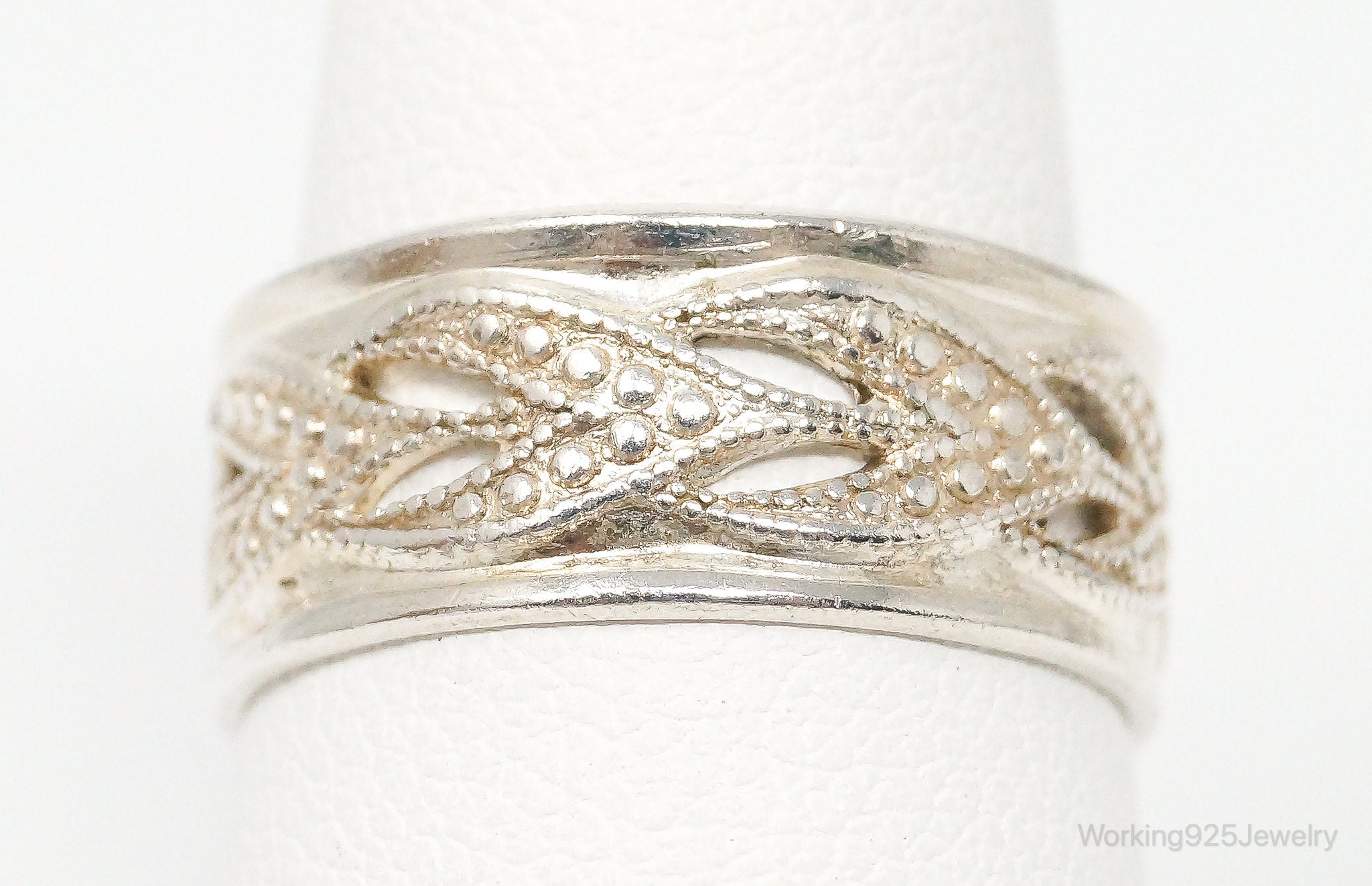 Antique Designer Cut Out Sterling Silver Band Ring - Size 7