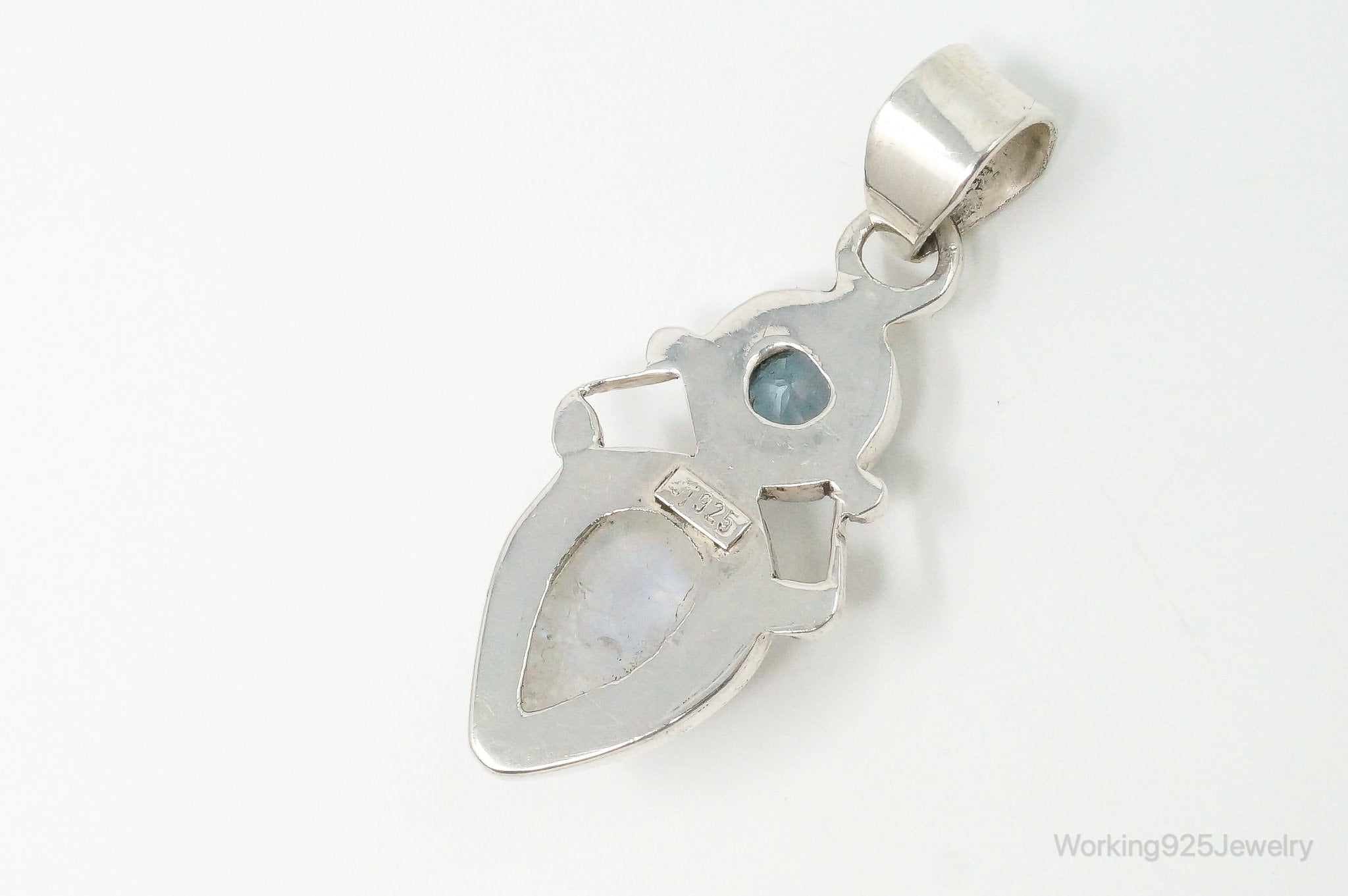 Large Designer Supreme Jewelers Blue Topaz Moonstone Sterling Necklace Pendant