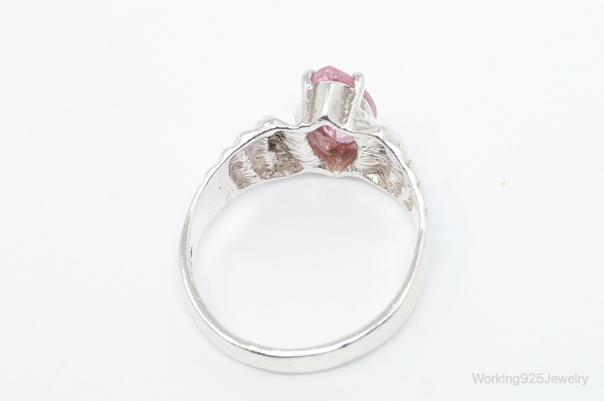 Vintage Art Deco Style Pink Cubic Zirconia Ring Sterling Silver - Size 8.25