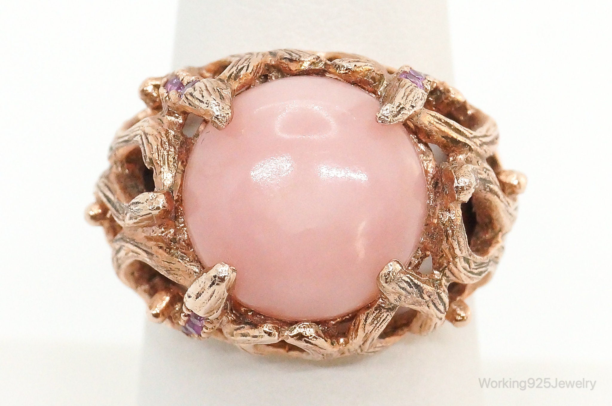 Rose Quartz Pink Sapphire Rose Gold Vermeil Sterling Silver Ring - Size 7