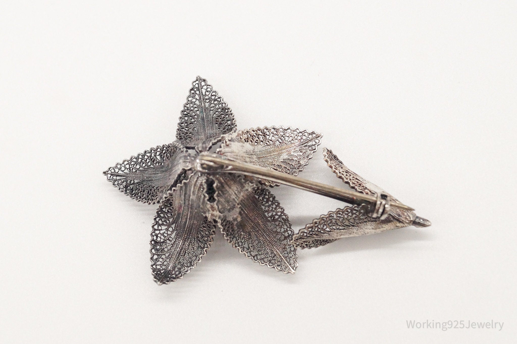 Large Antique Filigree Flower Silver Brooch Pin