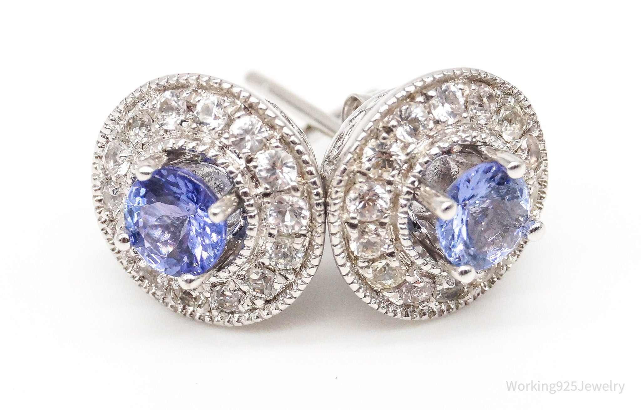 Vintage Iolite Cubic Zirconia Sterling Silver Earrings