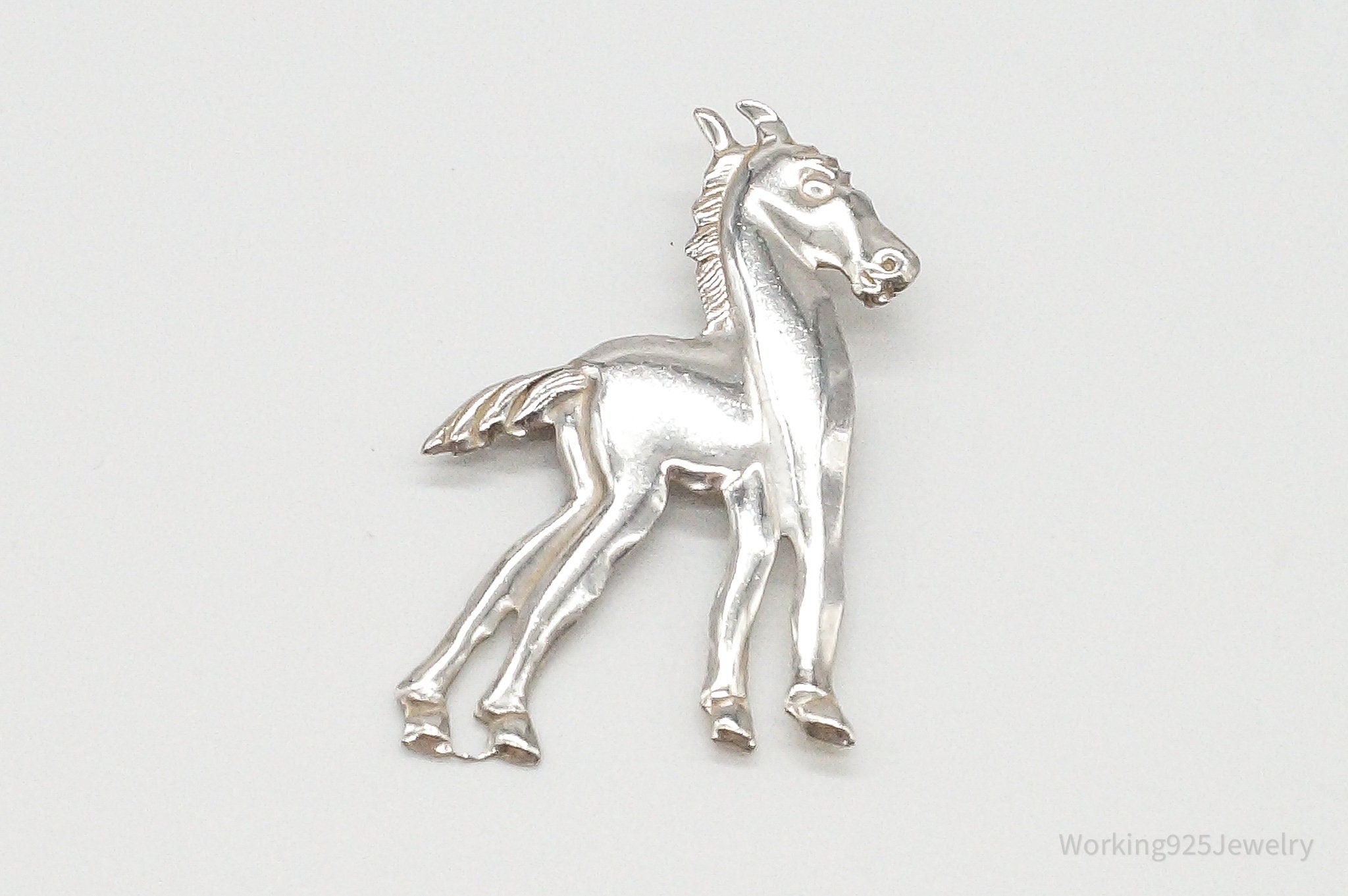 Large Antique Horse Sterling Silver Brooch Pin