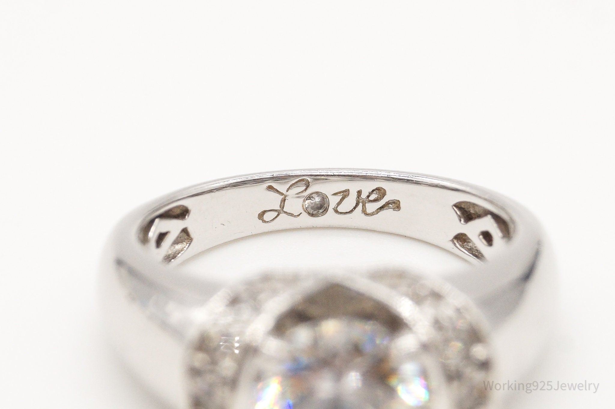 Vintage Cubic Zirconia "Love" Sterling Silver Ring - Size 7