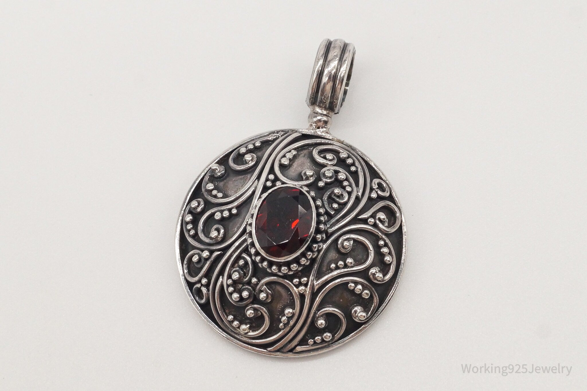 Large Designer BA Suarti Garnet Sterling Silver Pendant