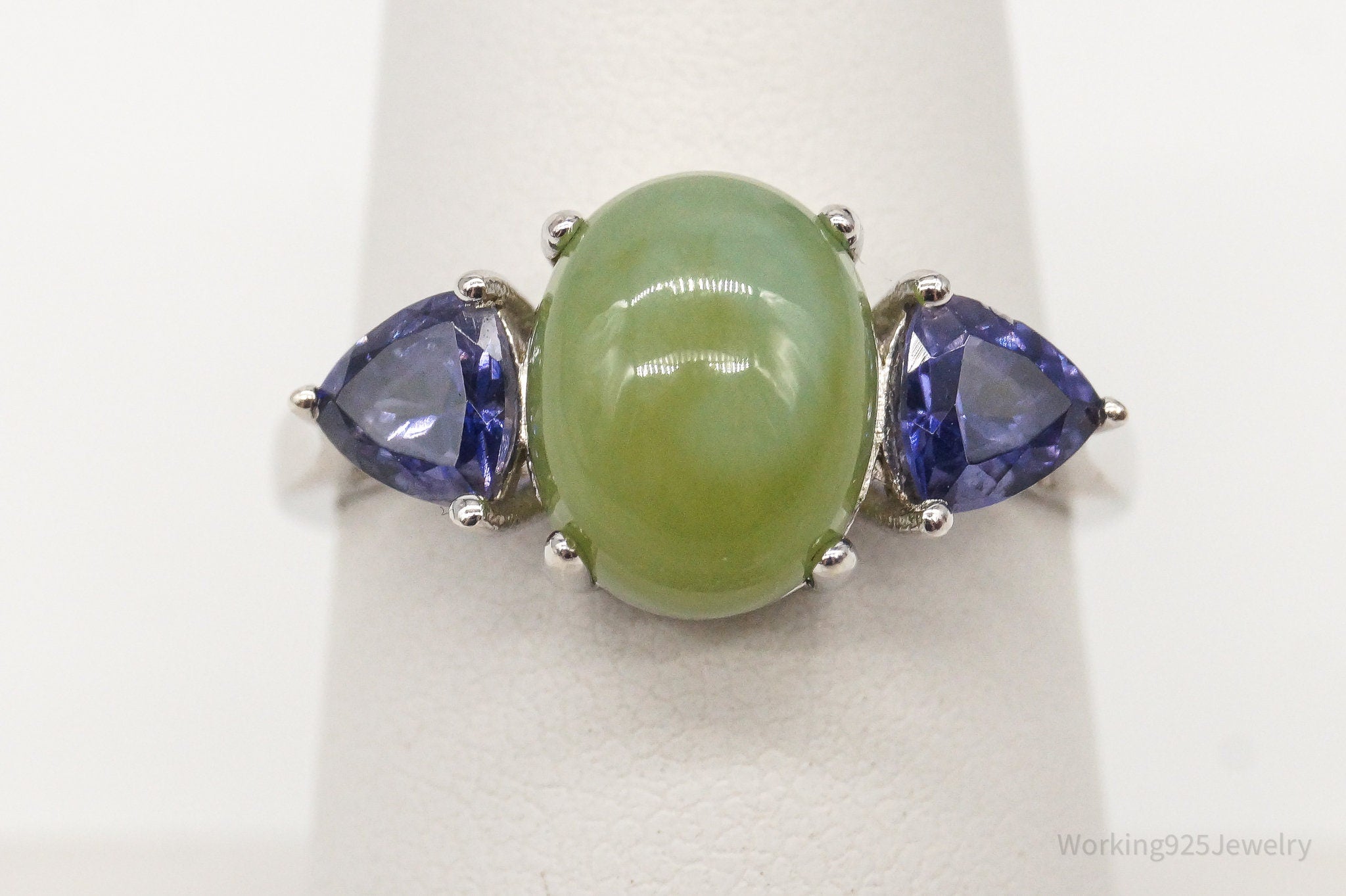 Vintage Jade Iolite Sterling Silver Ring - Size 7.25