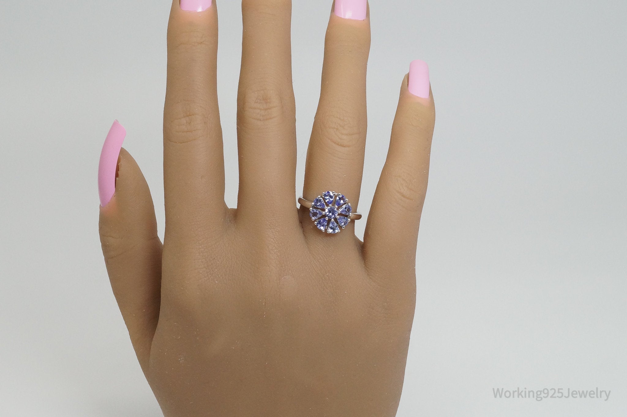 Vintage Iolite Flower Sterling Silver Ring - Sz 6