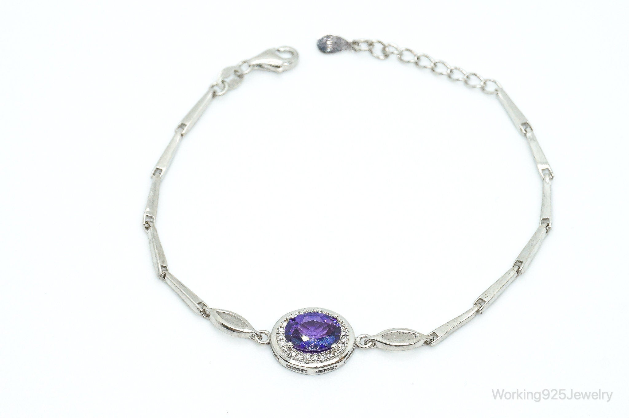 Vintage Amethyst Cubic Zirconia Sterling Silver Bracelet