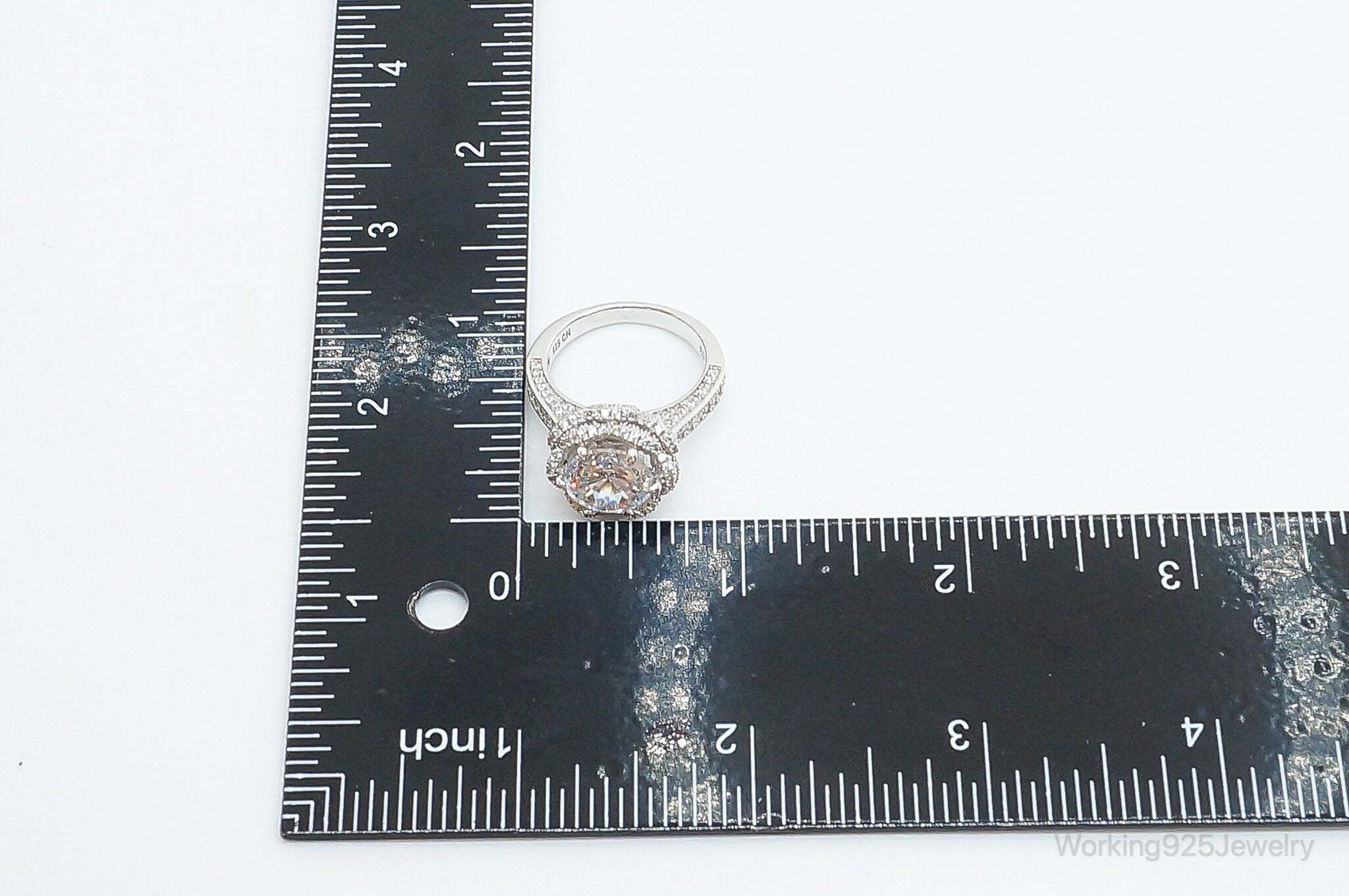 Designer FZN Large Cubic Zirconia Sterling Silver Ring Size 8.25