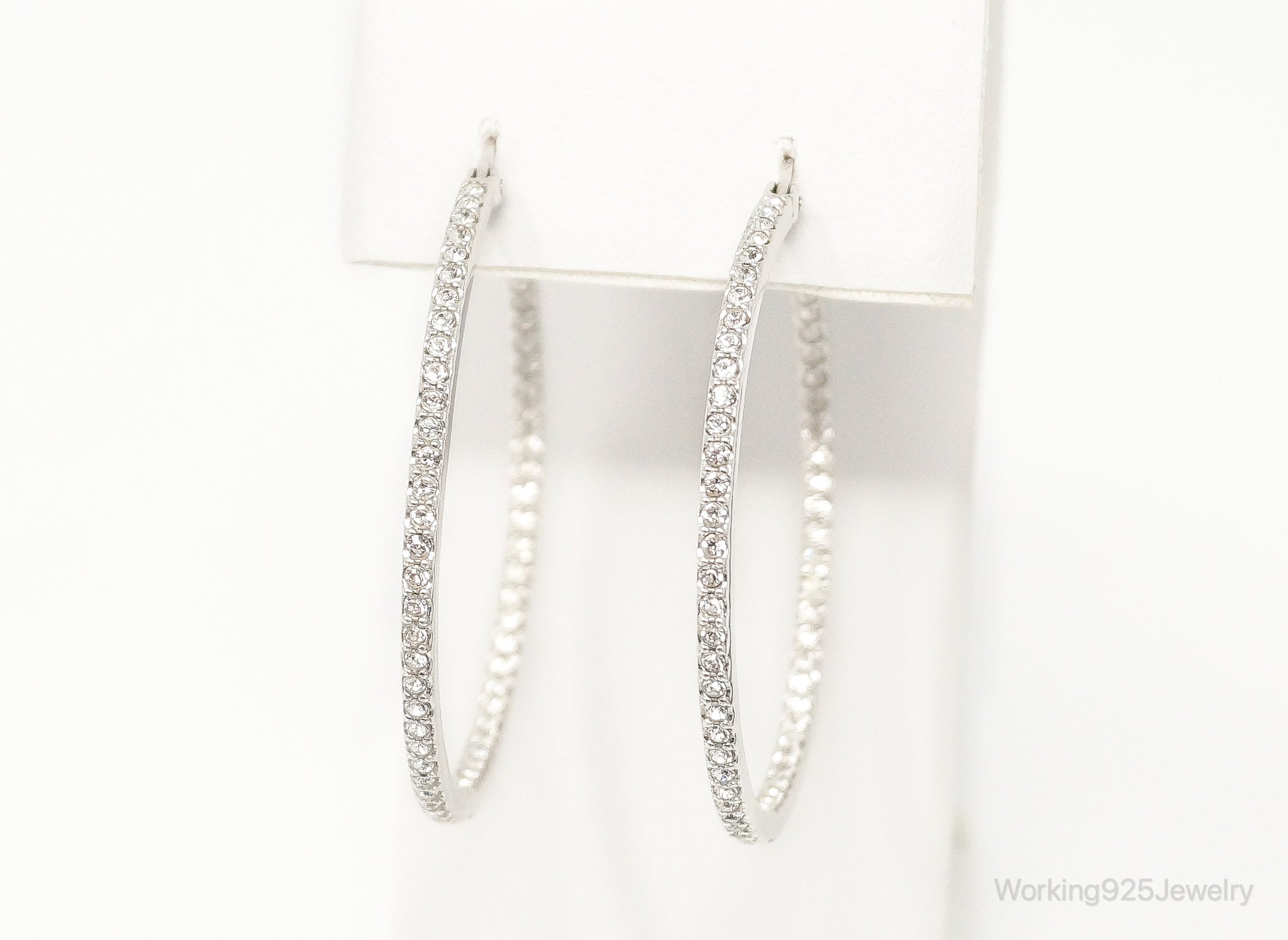 Designer VO Cubic Zirconia Sterling Silver Hoop Earrings