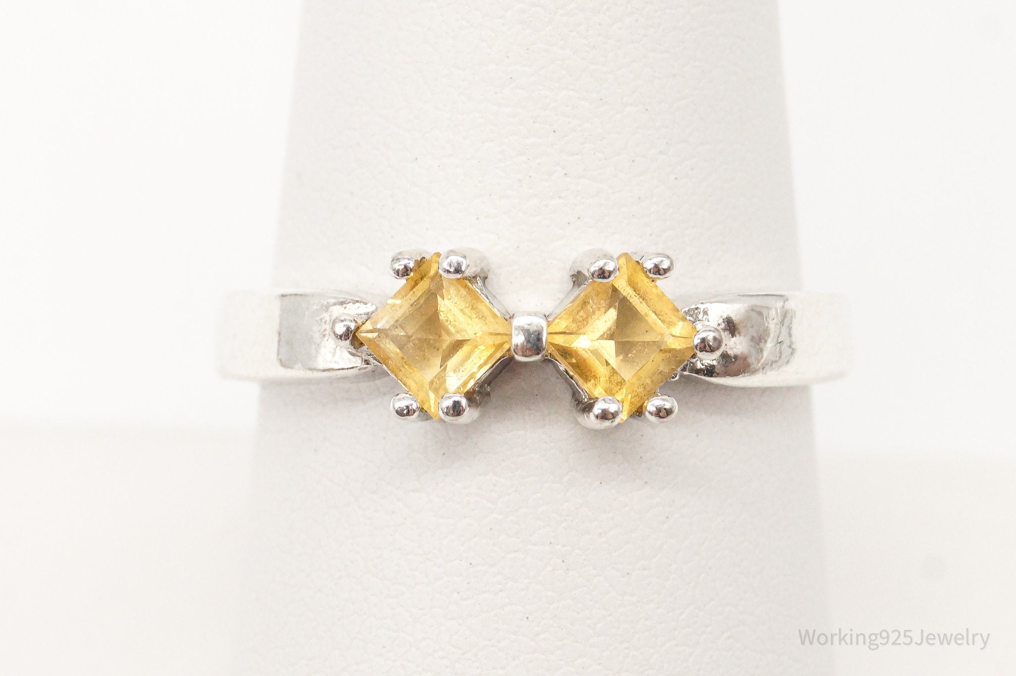 Vintage Double Citrine Sterling Silver Ring - Size 8