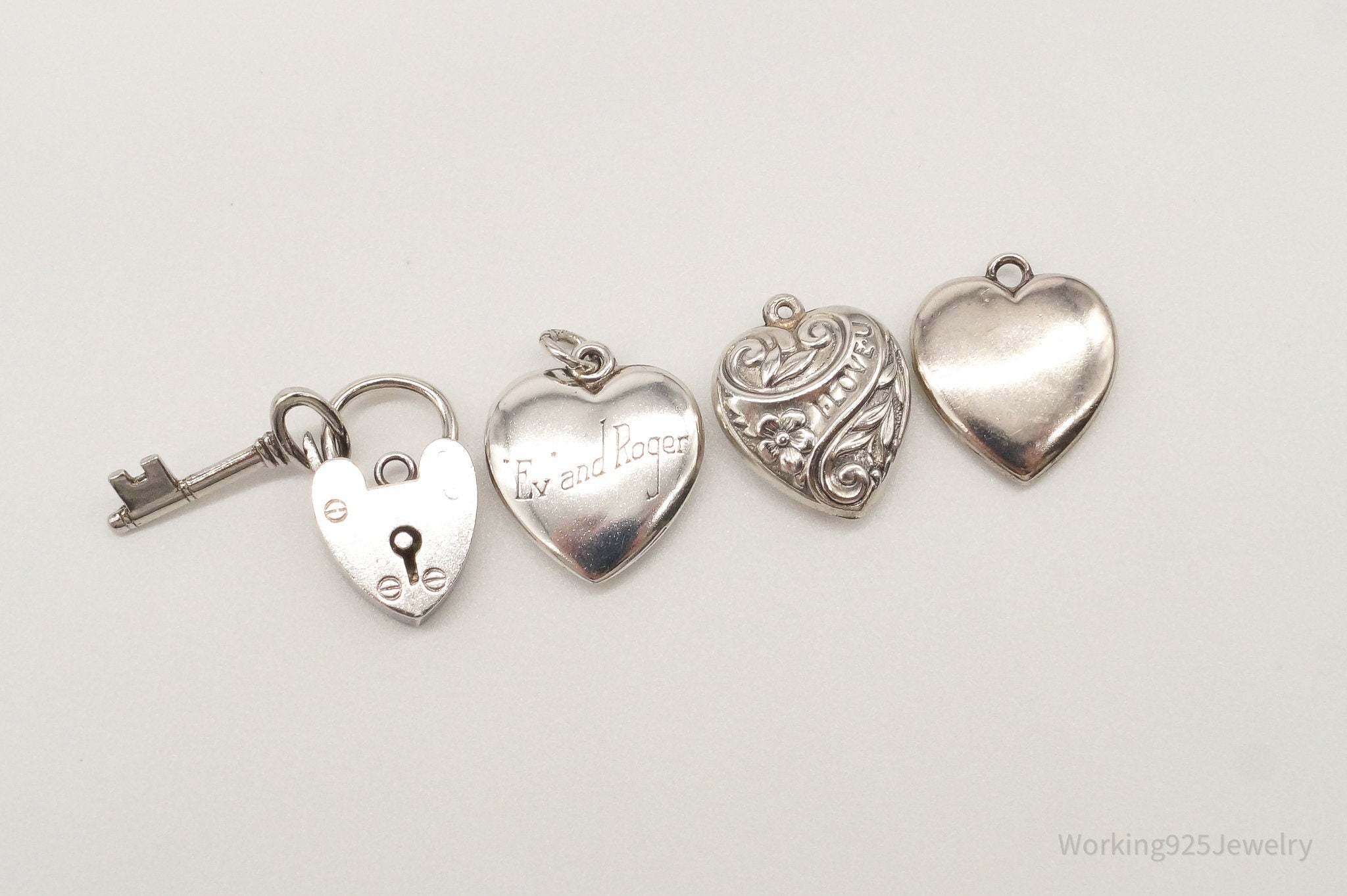 Vintage Antique Puffy Hearts Sterling Silver Charms Lot