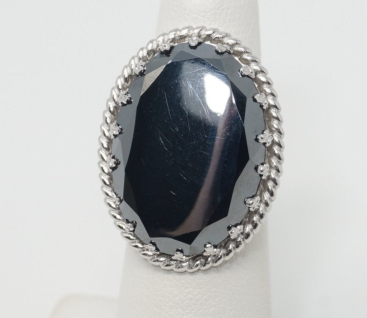 Antique Large Hematite Sterling Silver Ring - Sz 5.75