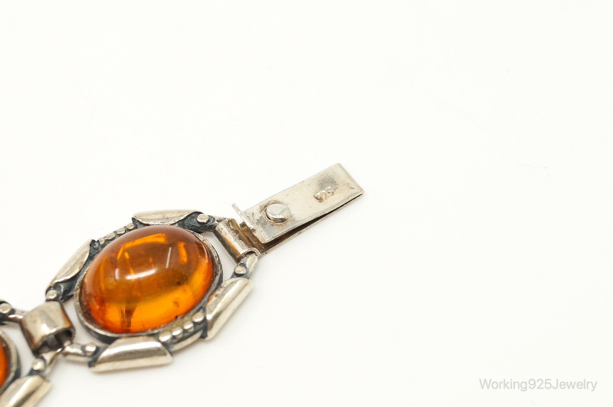 Vintage Baltic Amber Modernist Sterling Silver Bracelet