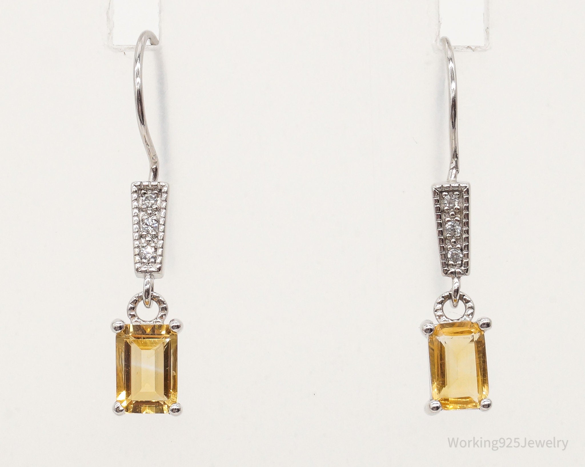 Vintage Citrine Cubic Zirconia Sterling Silver Earrings