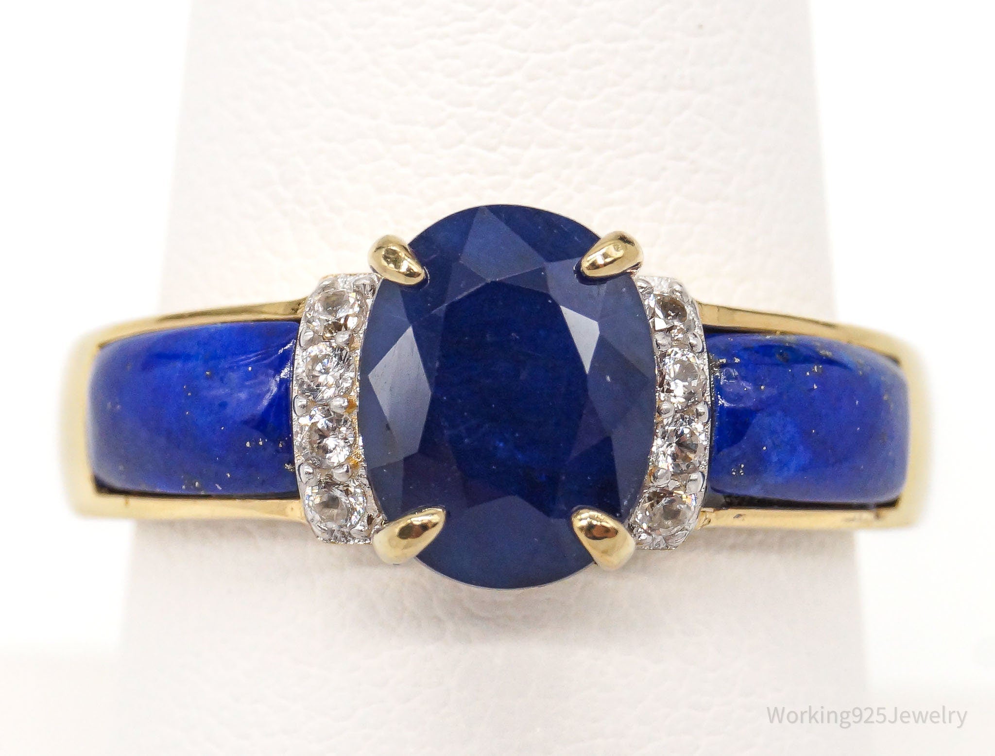 BBJ Sapphire Lapis Lazuli CZ 18K Yellow Gold Over Sterling Silver Ring - Sz 8.75