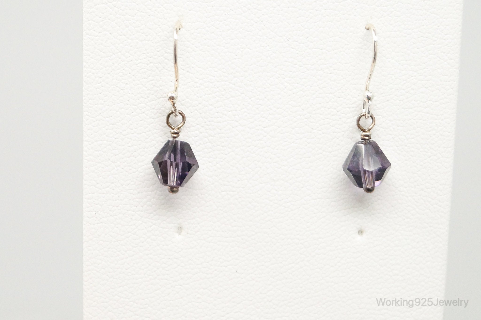 Purple Crystal Bead Modern Sterling Silver Earrings