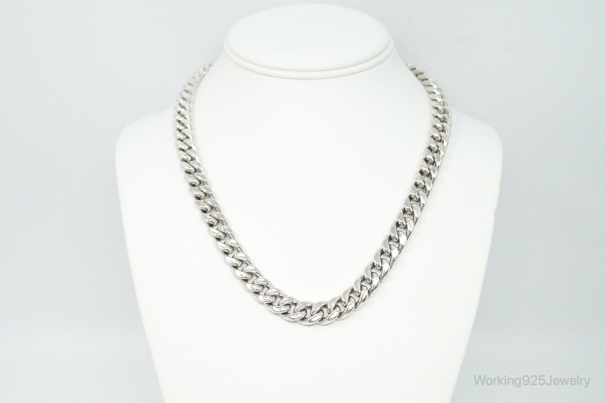 Vintage Big Curb Chain Sterling Silver Necklace