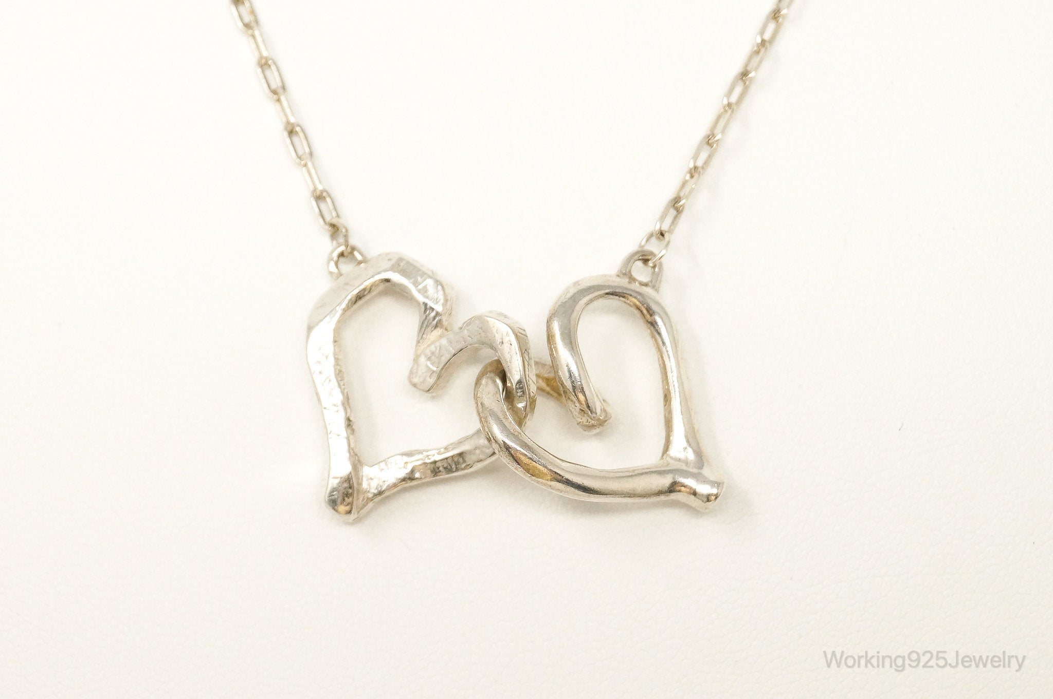 Vintage Open Linked Hearts Lovers Sterling Silver Necklace