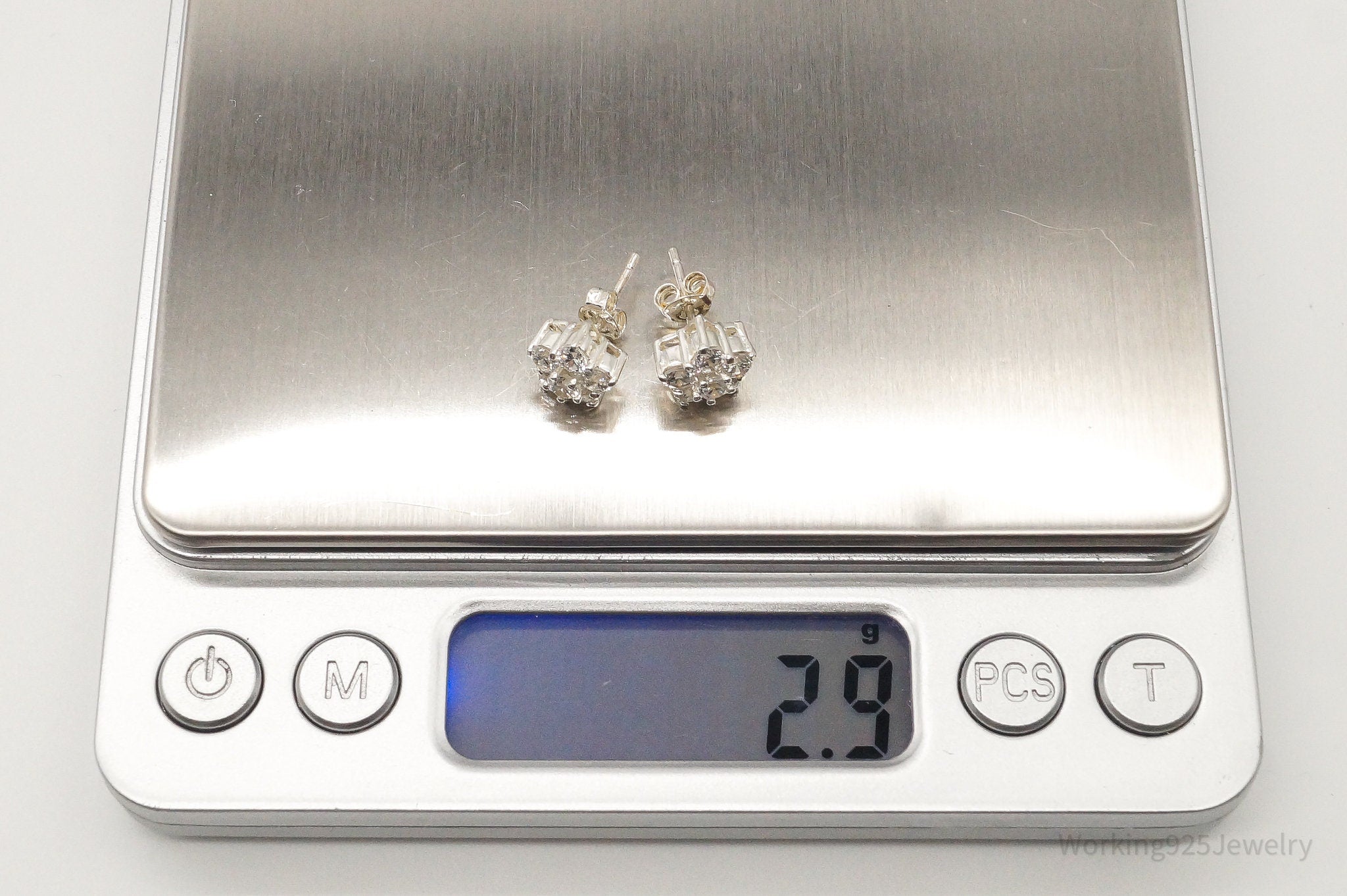 Vintage Cubic Zirconia Flowers Sterling Silver Stud Post Earrings