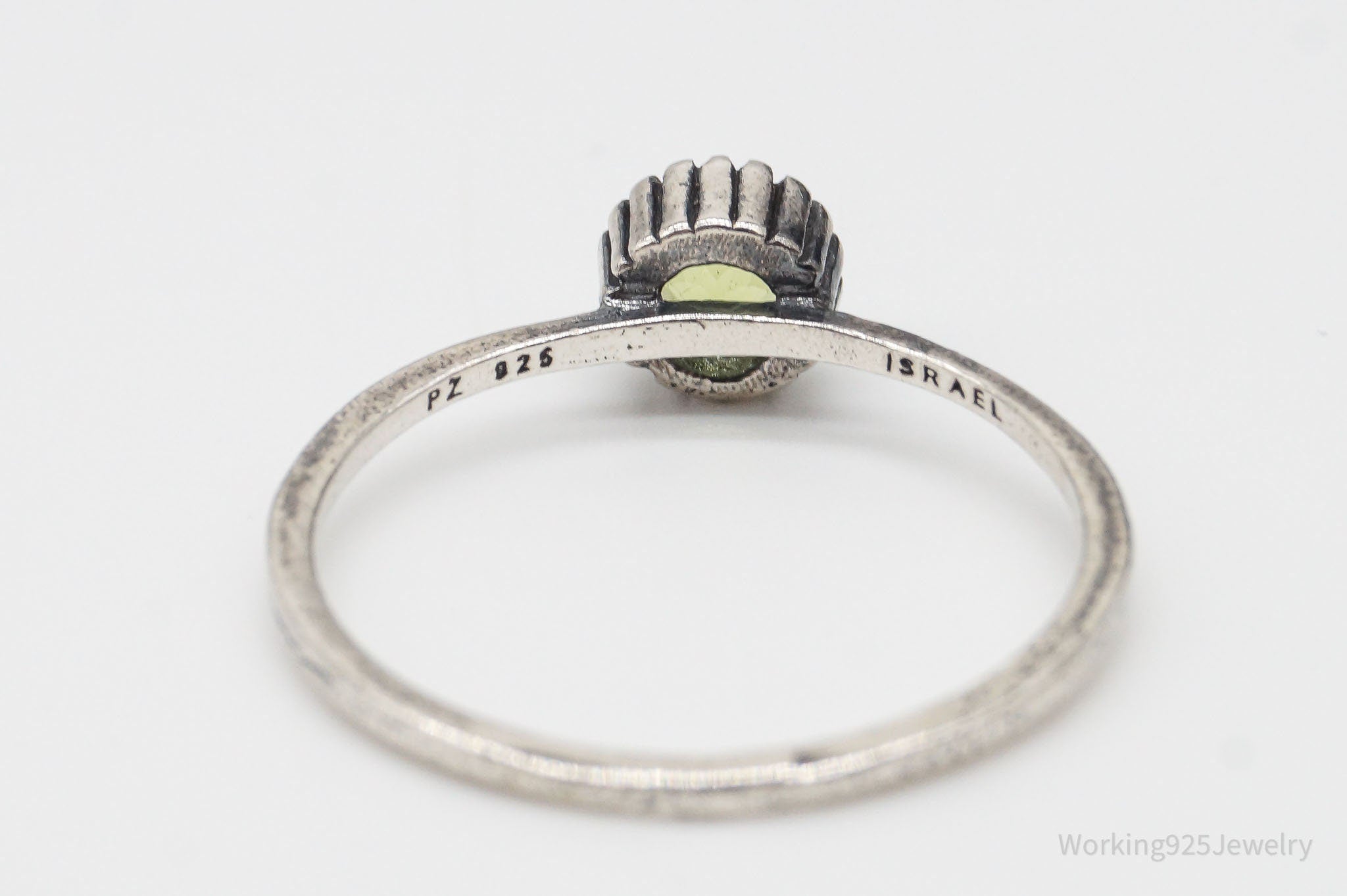 Vintage Israel Designer Paz PZ Peridot Sterling Silver Ring - Size 10