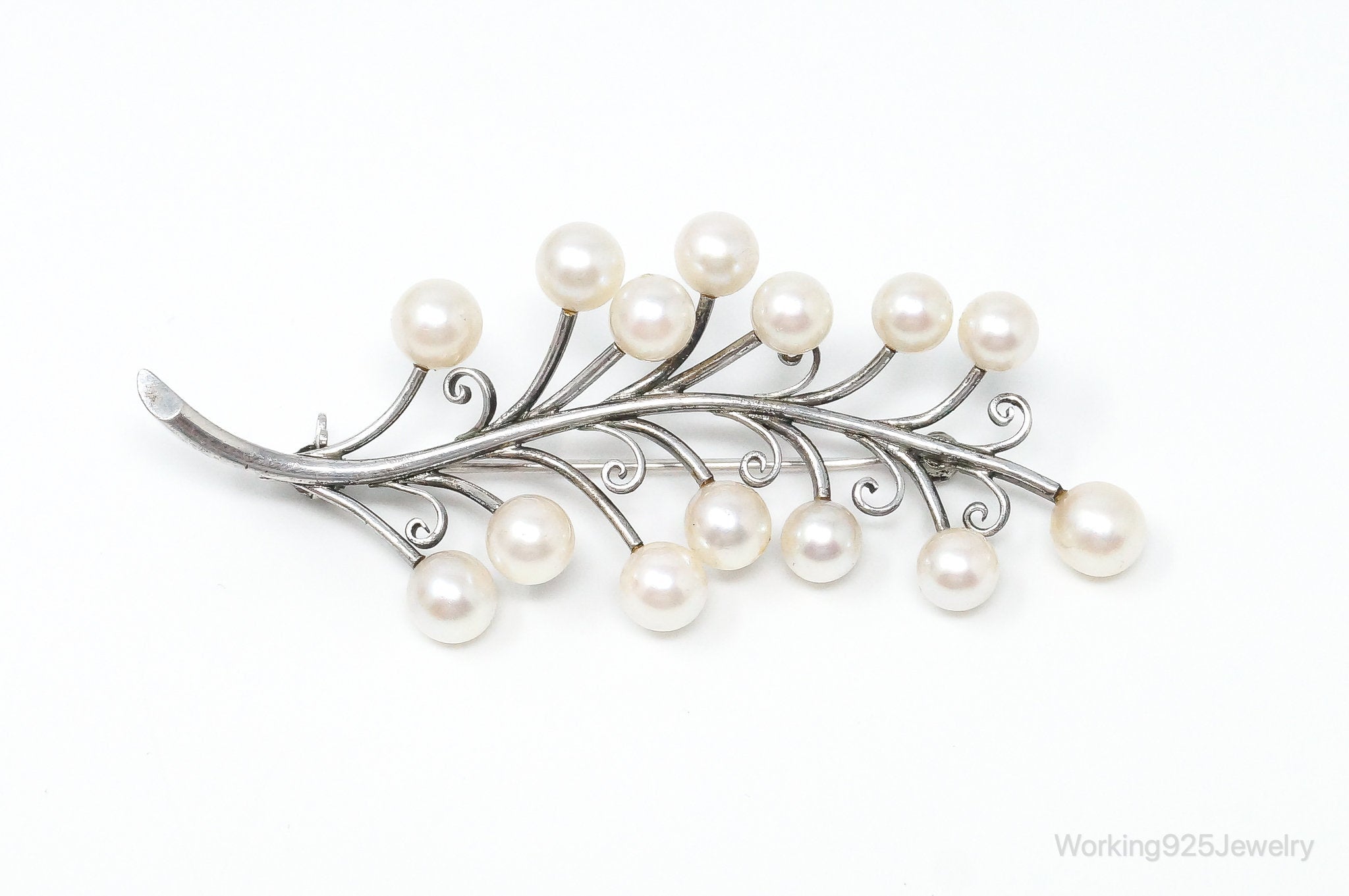 Antique K.T. Pearl Branch Sterling Silver Brooch Pin