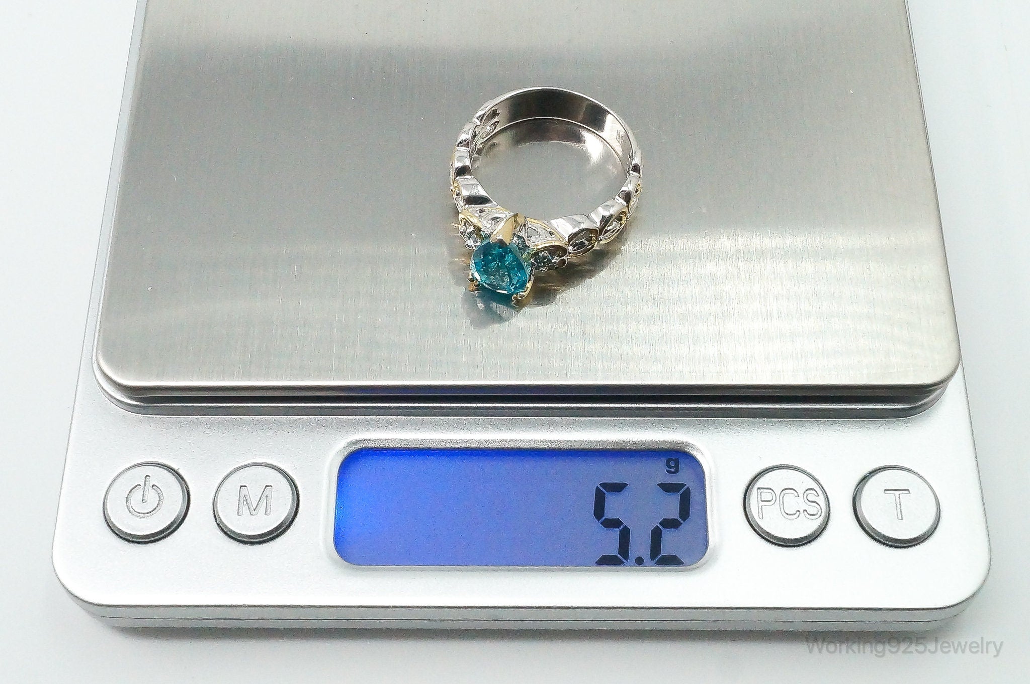Designer Michael Valitutti Blue Topaz Palladium Sterling Silver Ring Size 9